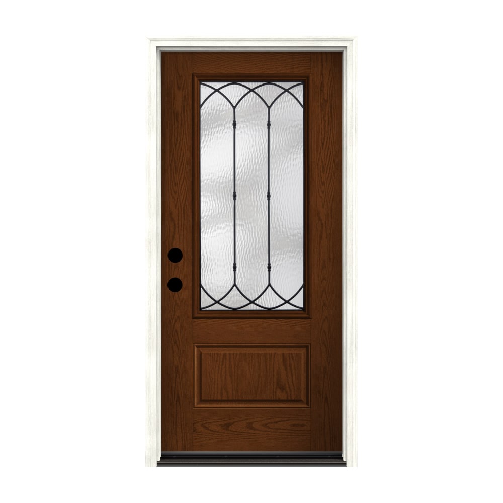 Therma-Tru PRO10131118 Entry Door 36-in x 80-in x 4-9/16-in Fiberglass 3/4 lite Right-hand inswing Walnut Stained Prehung Front Door with Brickmould Insulating core