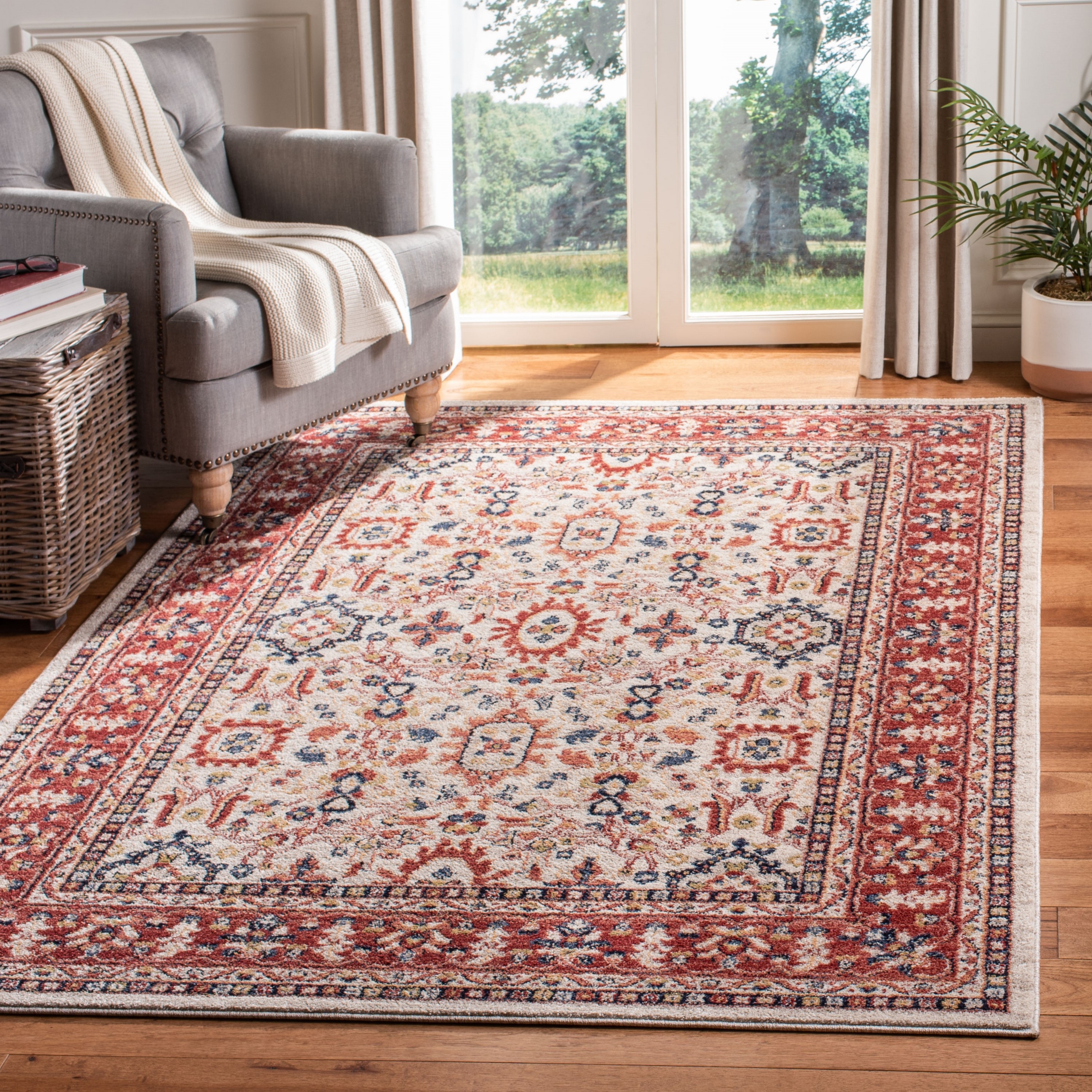 Safavieh CHL412A-5 Charleston Gabbeh 5 x 8 (ft) Loomed Polypropylene Ivory/Red Rectangular Indoor Distressed/Overdyed Oriental Area rug