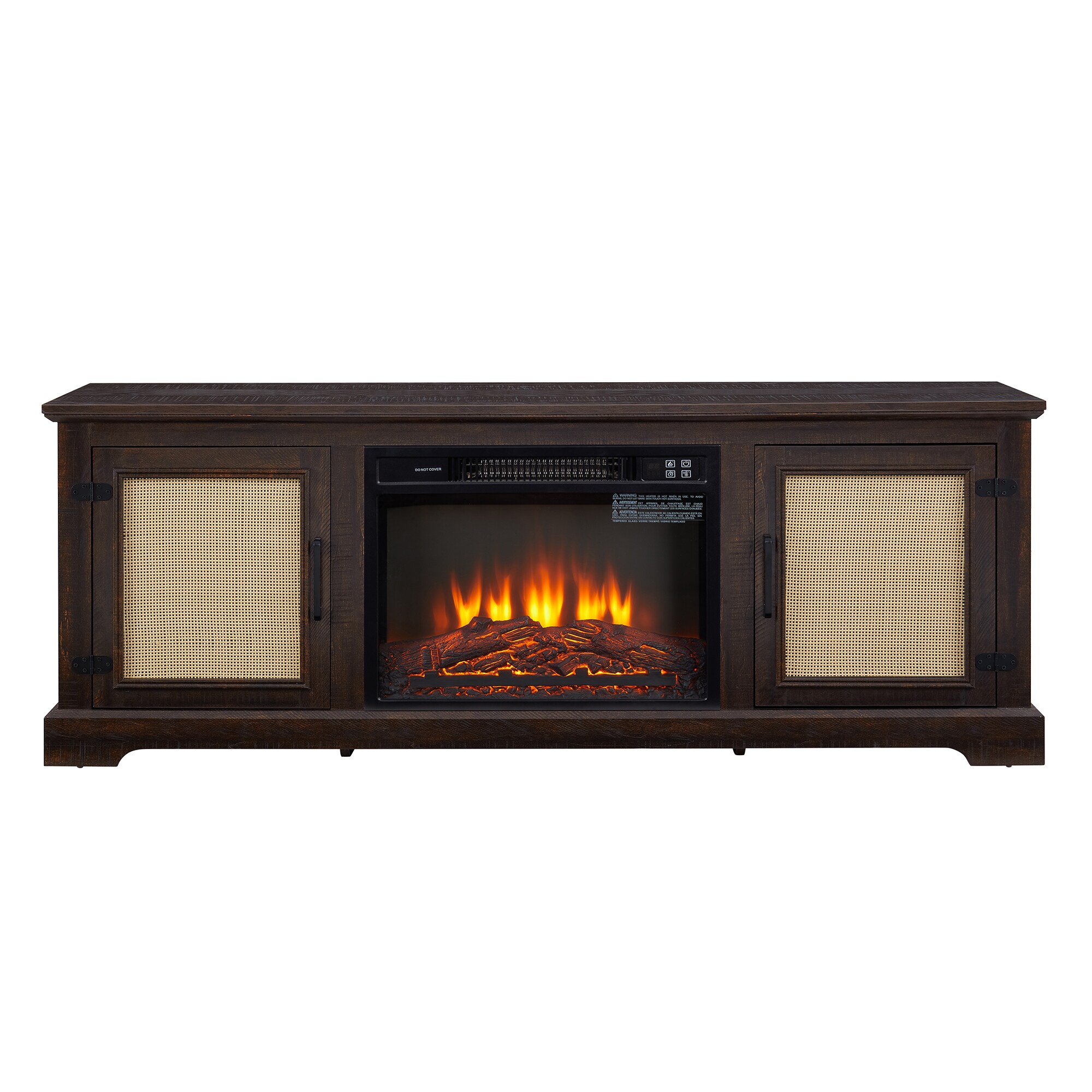 Bybafun 65-in W Brown(Assembly Required) TV Stand with Fan-forced Corner or Flat Wall Electric Fireplace