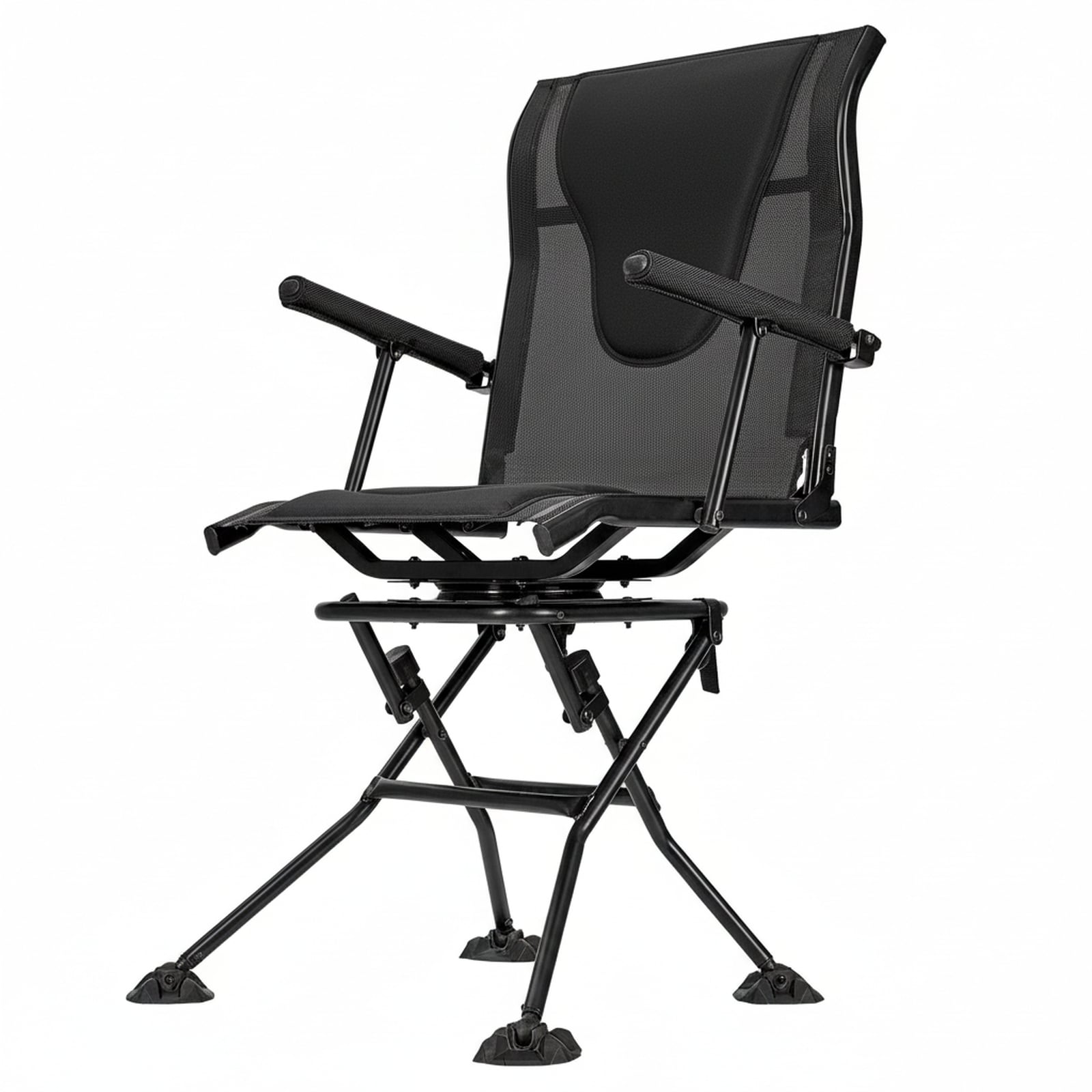 GIVIMO Hunting Chair 360 Silent Swivel Foldable Blind Chair 300-lb Capacity Heavy-Duty Steel Frame Ground Stool with Armrests Carry Strap and Anti-Sink Feet for Fishing