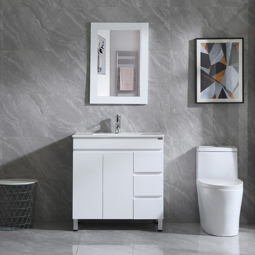 Wonline 16 Corner Bathroom Vanity Floating Style Wall Mount Bathroom  Vanity with Sink and Faucet for Small Bathroom Combo, White 
