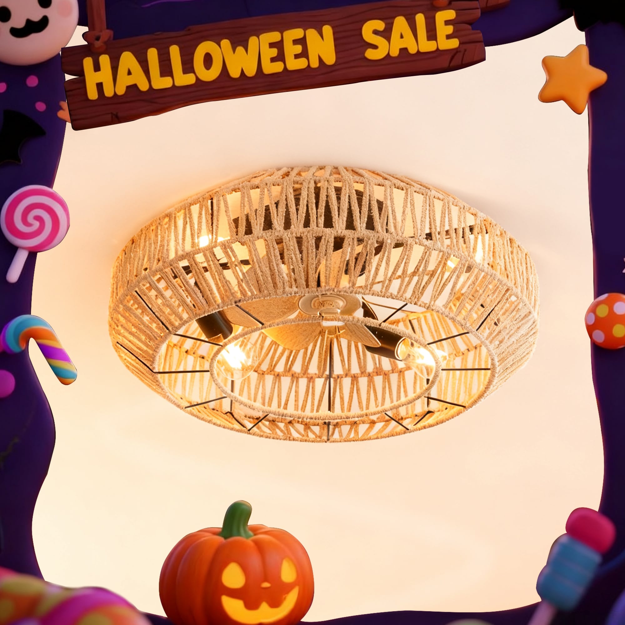 Sunrinx MG9-CF-2 22-in Flush Mount Brown with Brown Blades Fandelier Ceiling Fan With Light - Remote Included ( 7 -Blade )