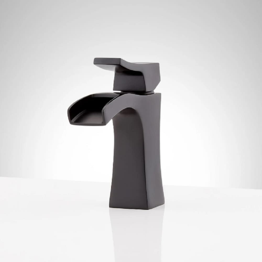 Signature Hardware 477034 Vilamonte Matte Black Single hole 1-handle WaterSense Mid-arc Residential Handle Bathroom Sink Faucet with Drain