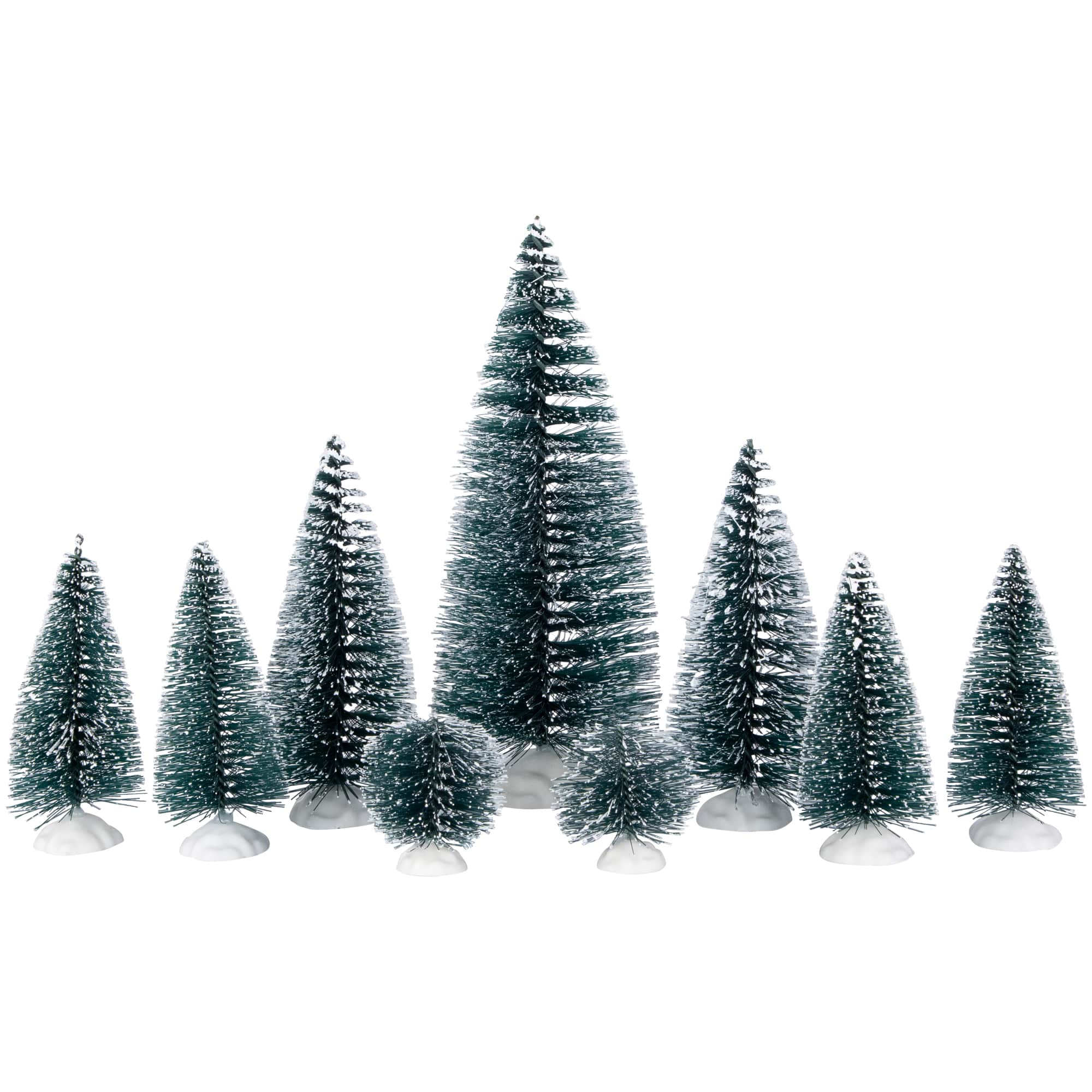 Northlight Bottle Brush Pine Christmas Village Trees - Set of 9