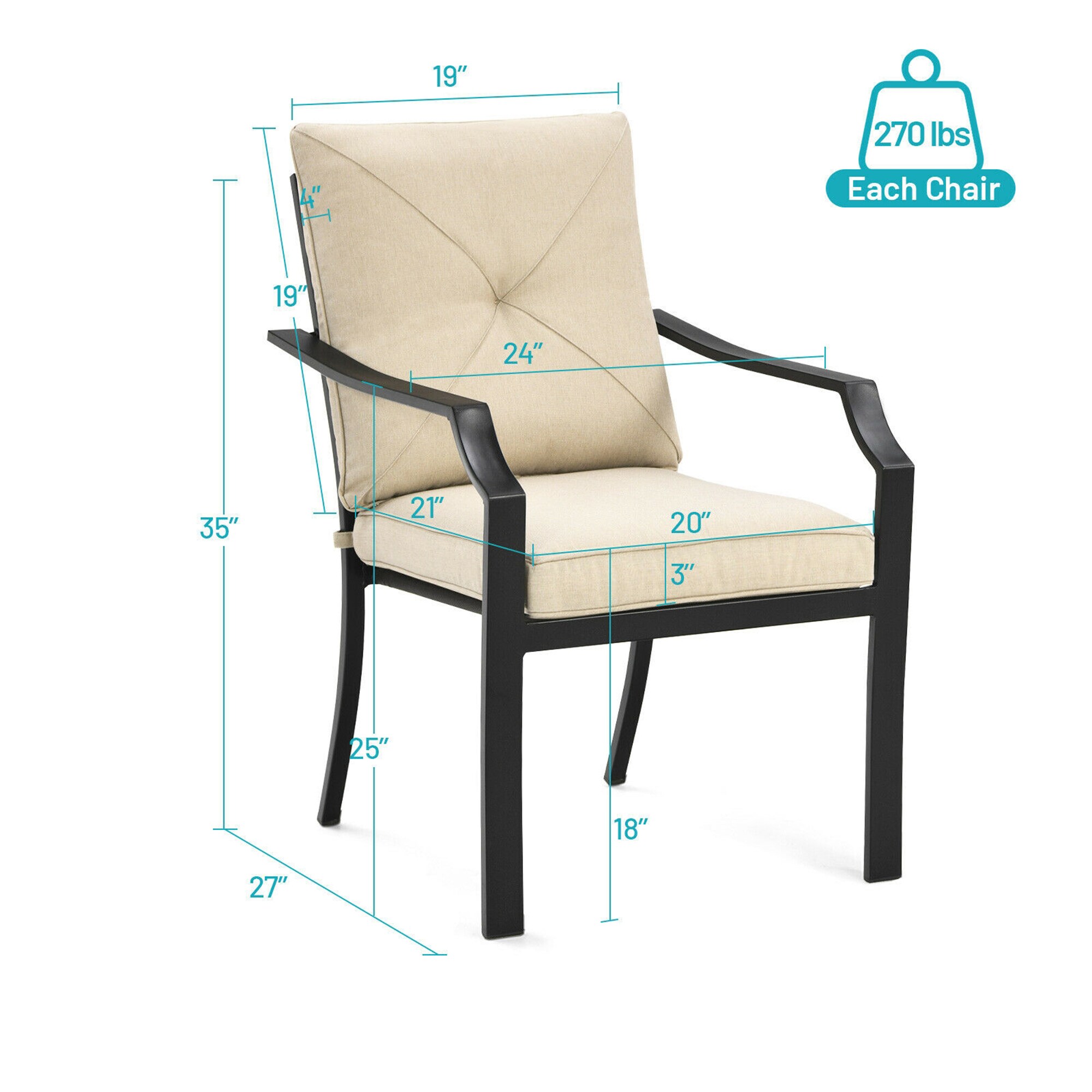 Clihome Patio Dining Chair Set of 4 Stackable Black Steel Frame ...