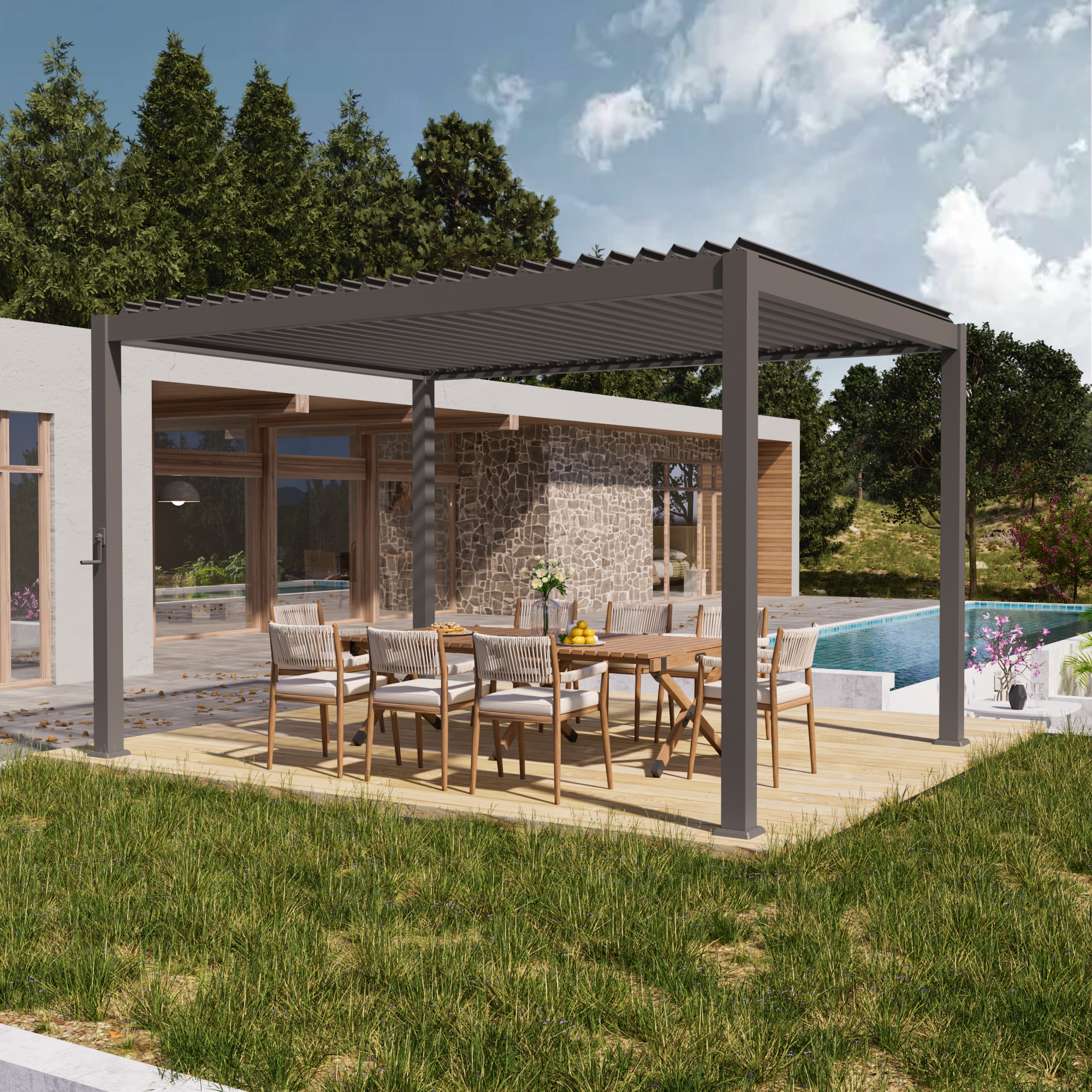 Sonkuki Pergola Skytop 10-ft W x 10-ft L x 7-ft 6-in H Grey