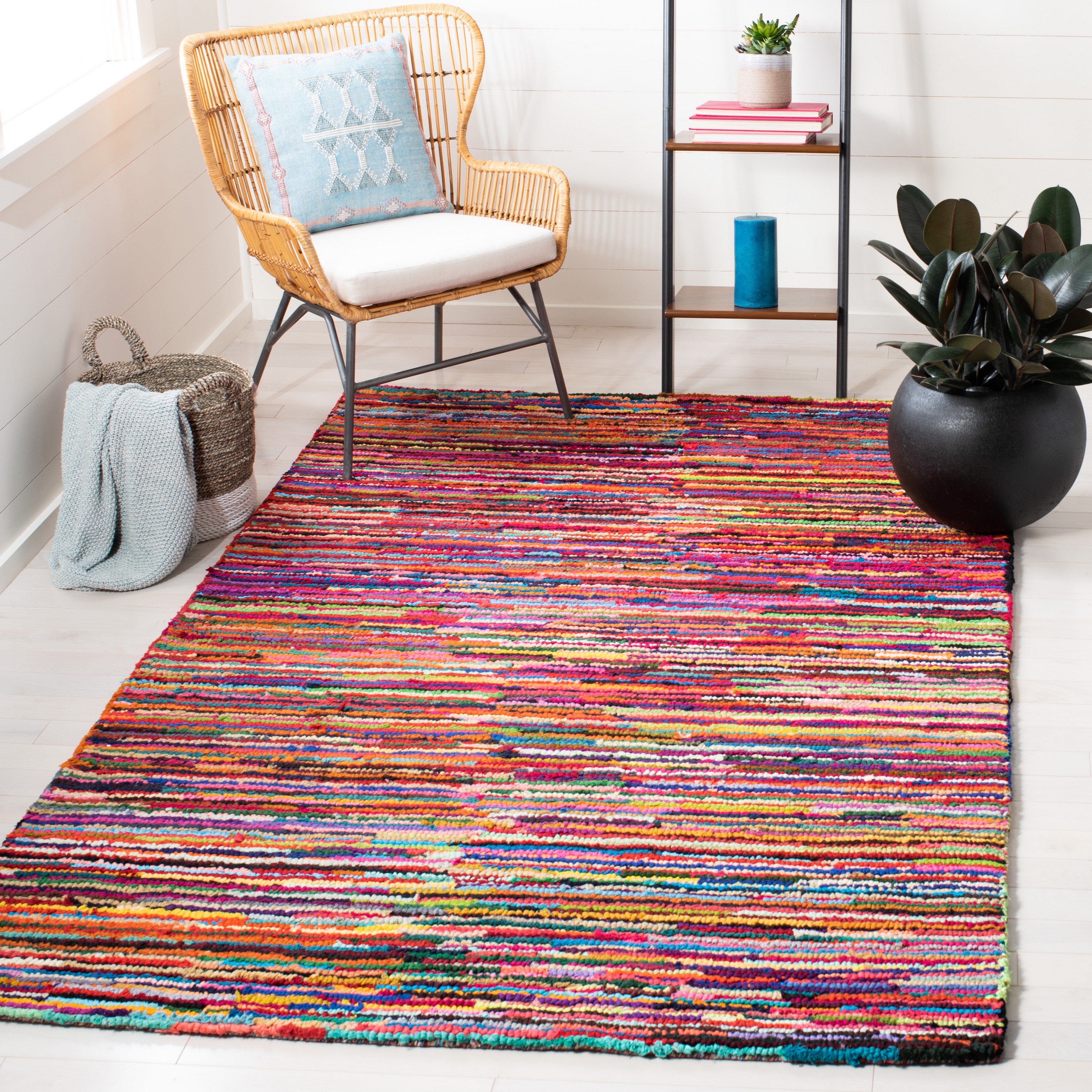 Hand-Tufted Cotton Reversible Rectangular Kids Rug in Red and Multicolor