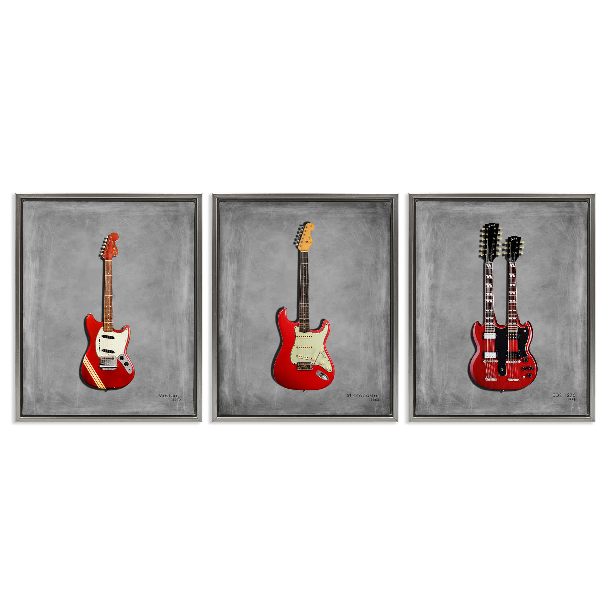 Stupell Industries A3-456-FFL-3PC-16X20 Red Guitars Collection 3pc Floating Frame Set design by Mark Rogan