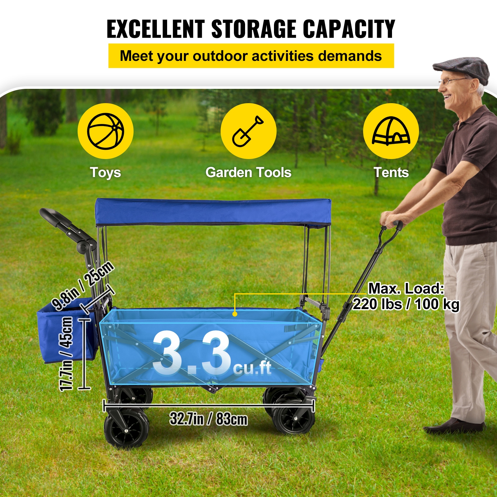 VEVOR Extra Large Collapsible Garden Cart with Removable Canopy