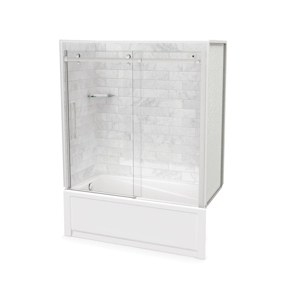 MAAX Utile 32-in W x 60-in L x 81-in H Marble Carrara 5 -Piece Bathtub Shower Combination Kit (Left Drain) with Tub/Wall/Door Included #106911-307-508-101