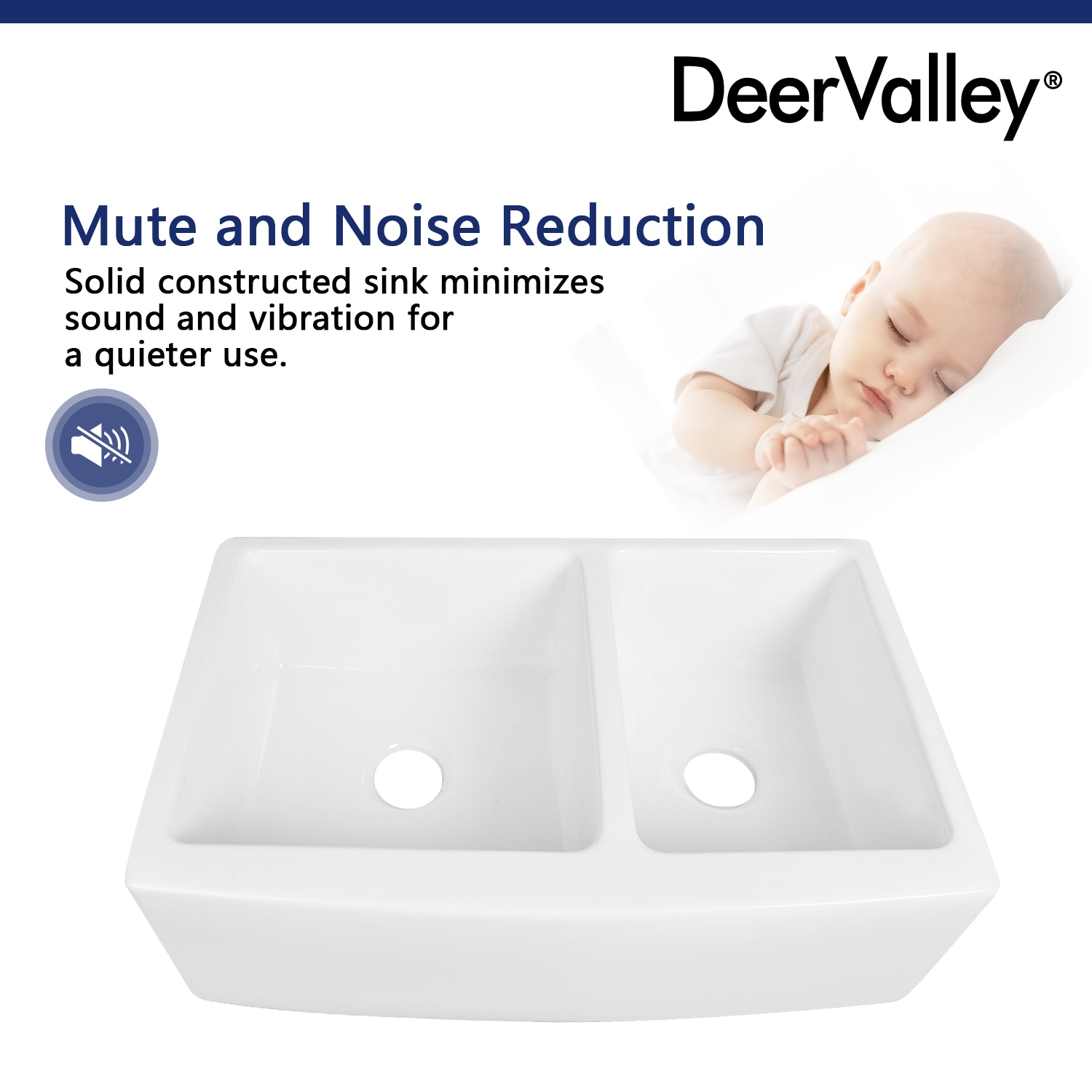 DeerValley 33" White Fireclay Double Bowl Farmhouse Sink