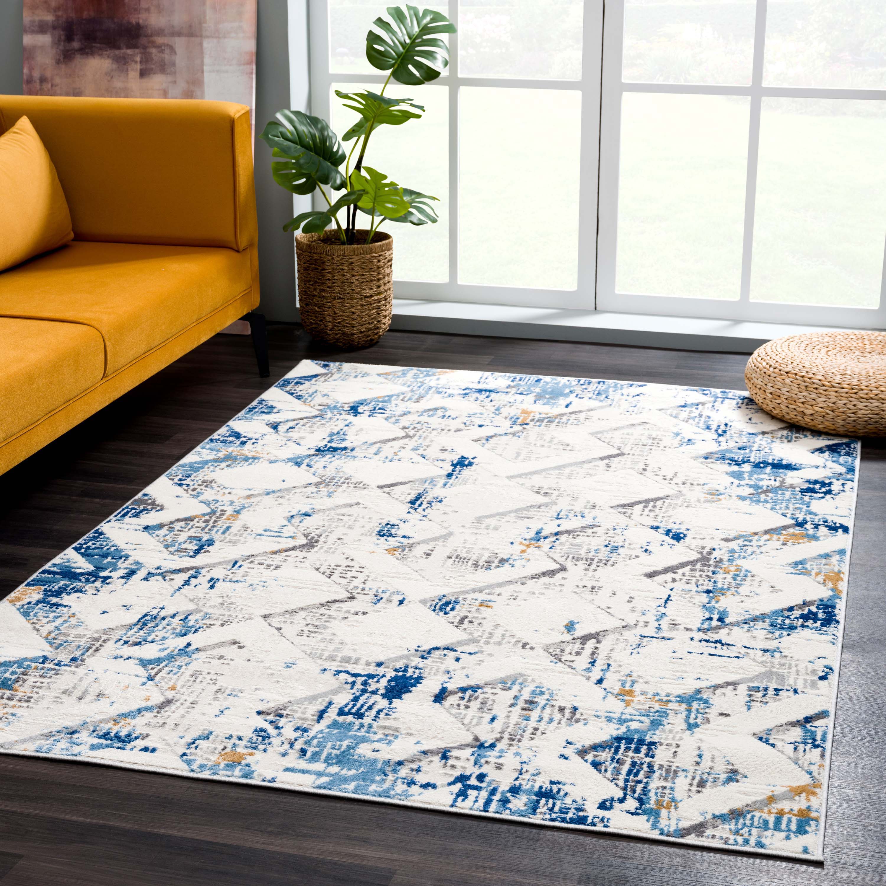 Dunes 5 x 8 (ft) Loomed Polypropylene Grey/Blue Rectangular Indoor Geometric Spot Clean Only Area rug