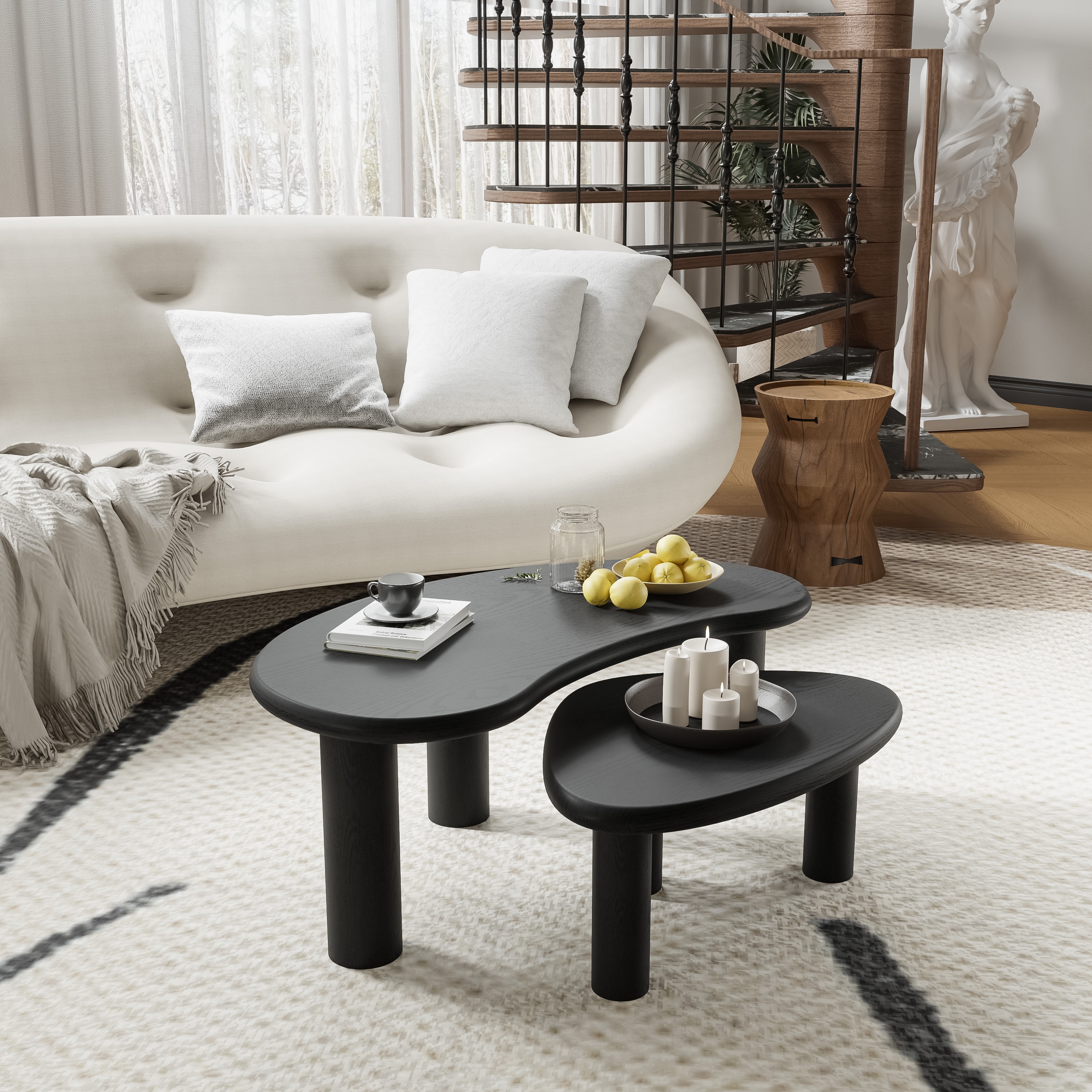 PexFix Modern Black Wood Kidney Bean Coffee Table Set Solid Wood ...