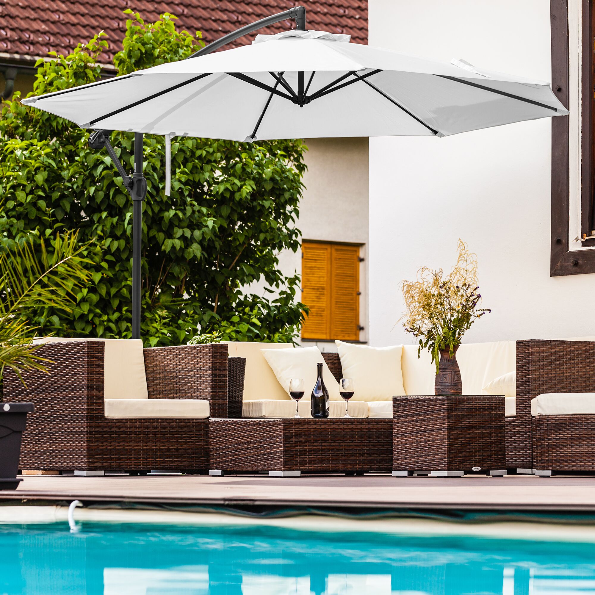 Champagne 10-ft Cantilever Umbrella with Breez-Tex Canopy