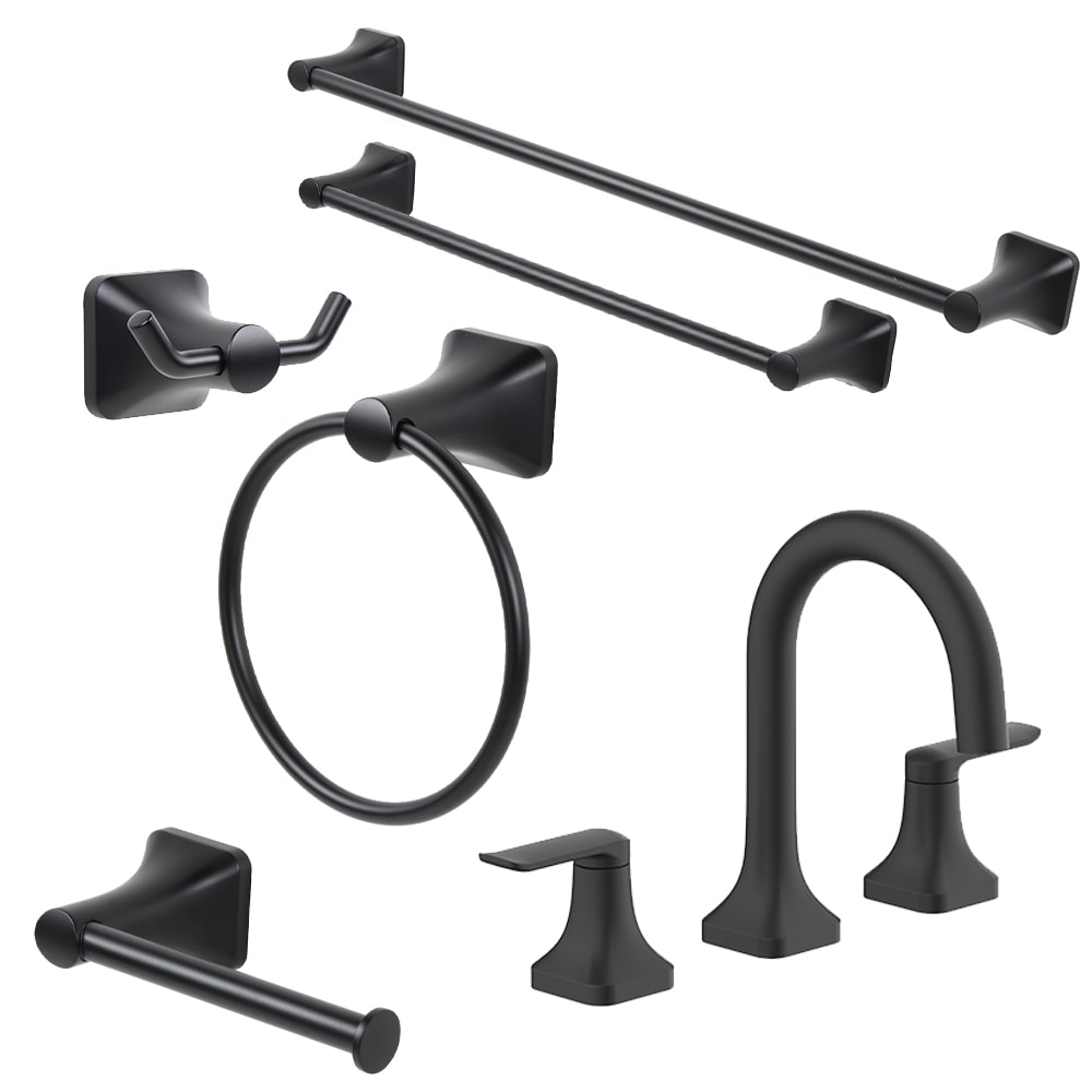 allen + roth  Dunmore Matte Black 2-handle Widespread Faucet and Bath Hardware Collection