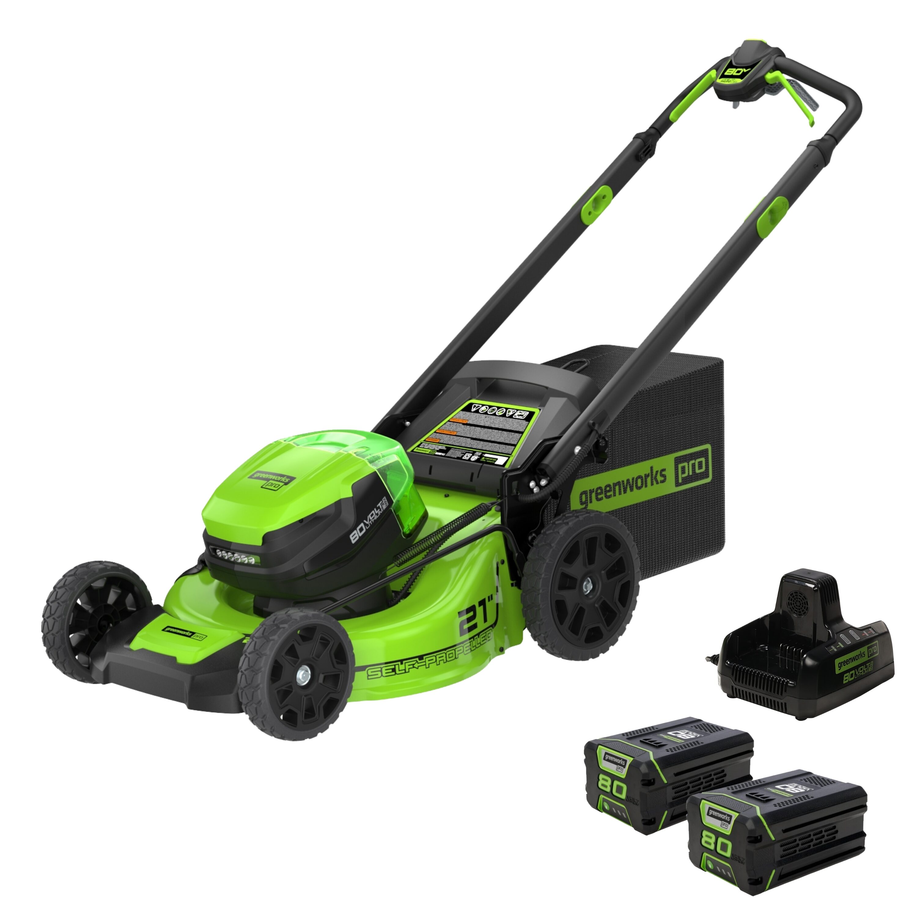 Greenworks Pro 80-volt 21-in Cordless Self-propelled Lawn Mower 8 Ah  (2-Batteries and Charger Included) in the Cordless Electric Push Lawn Mowers  department at
