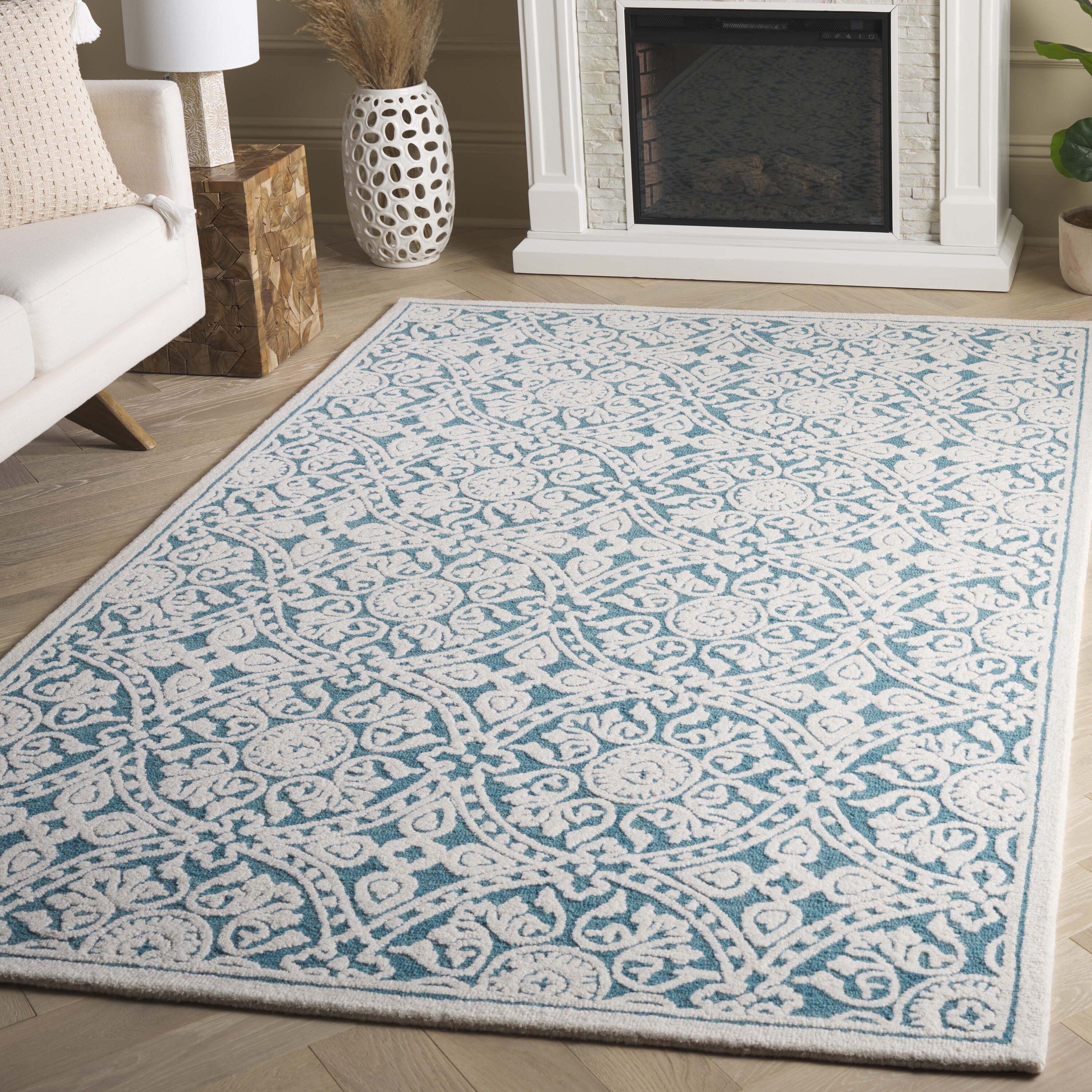  Metro 256 Teal/Ivory Traditional 4Ft x 6Ft Small Rectangle Rug