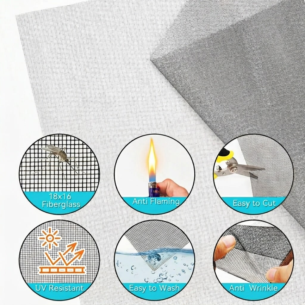 Phyfalip 48x118 inch Grey Fiberglass Mesh Screen Replacement Kit for ...