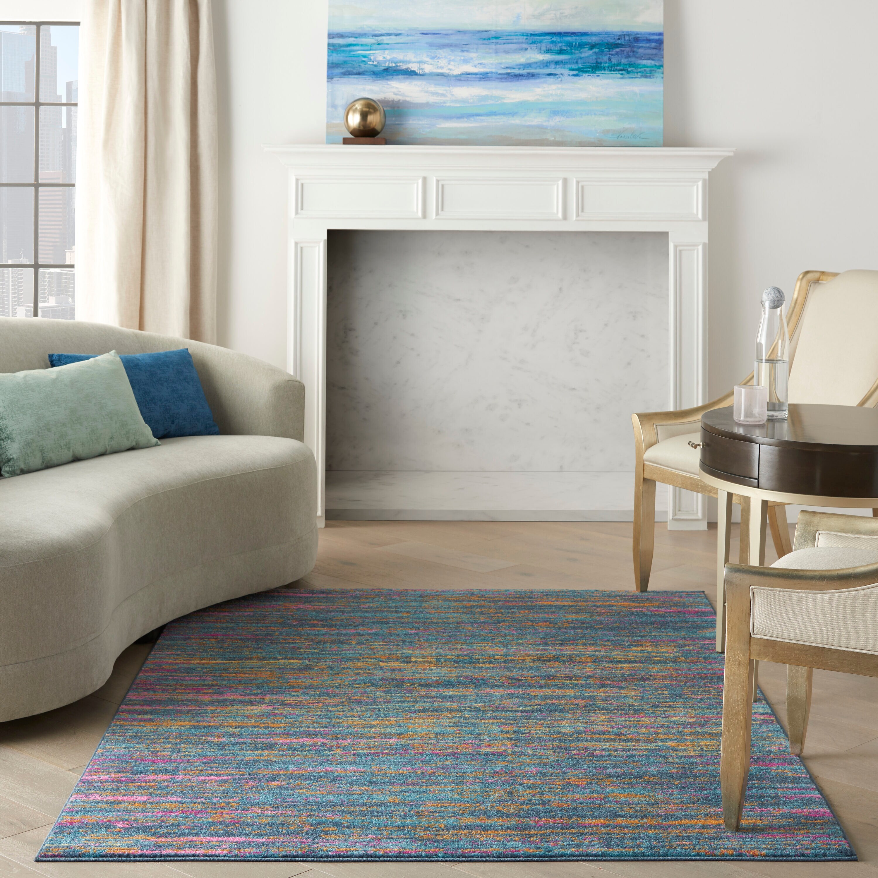 Nourison 99446780218 Passion 5 x 8 (ft) Loomed Polypropylene Blue/multicolor Rectangular Indoor Abstract Area rug