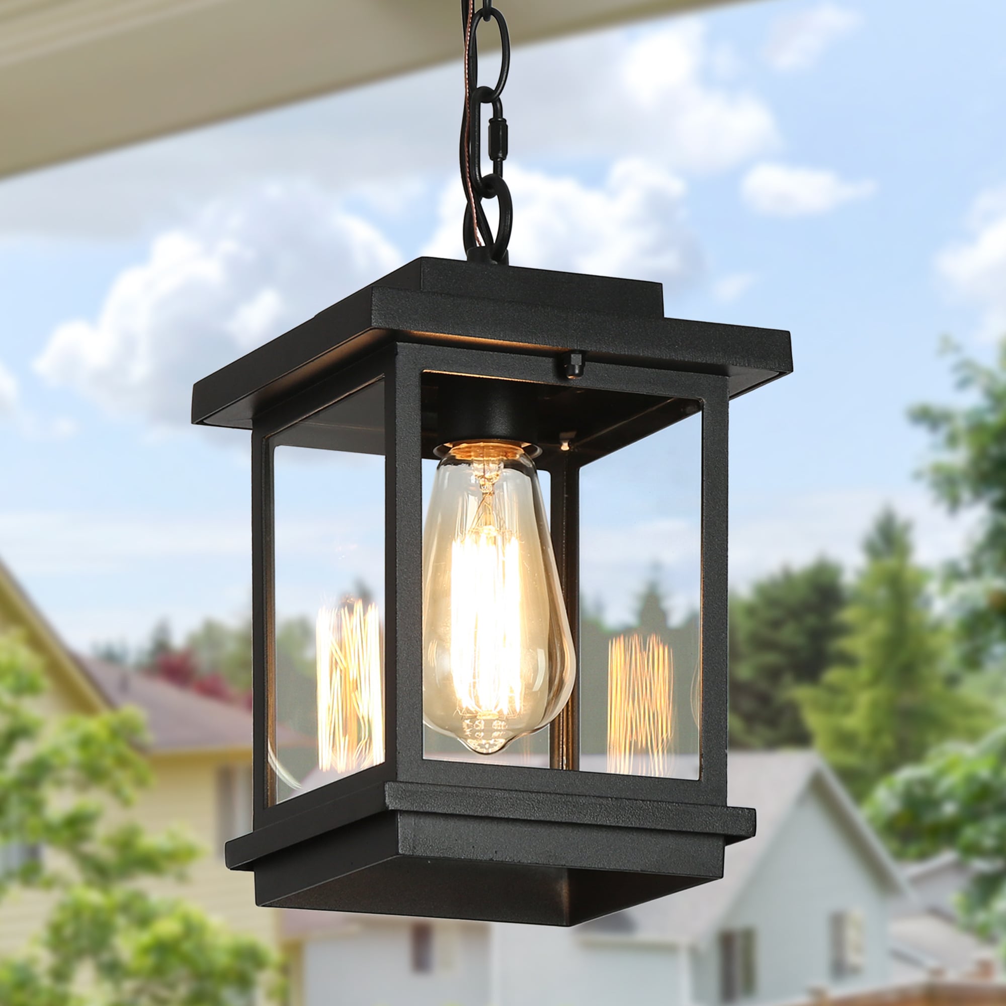 LNC L7JU7BE156P48C Sabrina 1 -Light Sandy Black with Clear Glass Modern/contemporary Clear glass Lantern Mini Hanging Pendant light