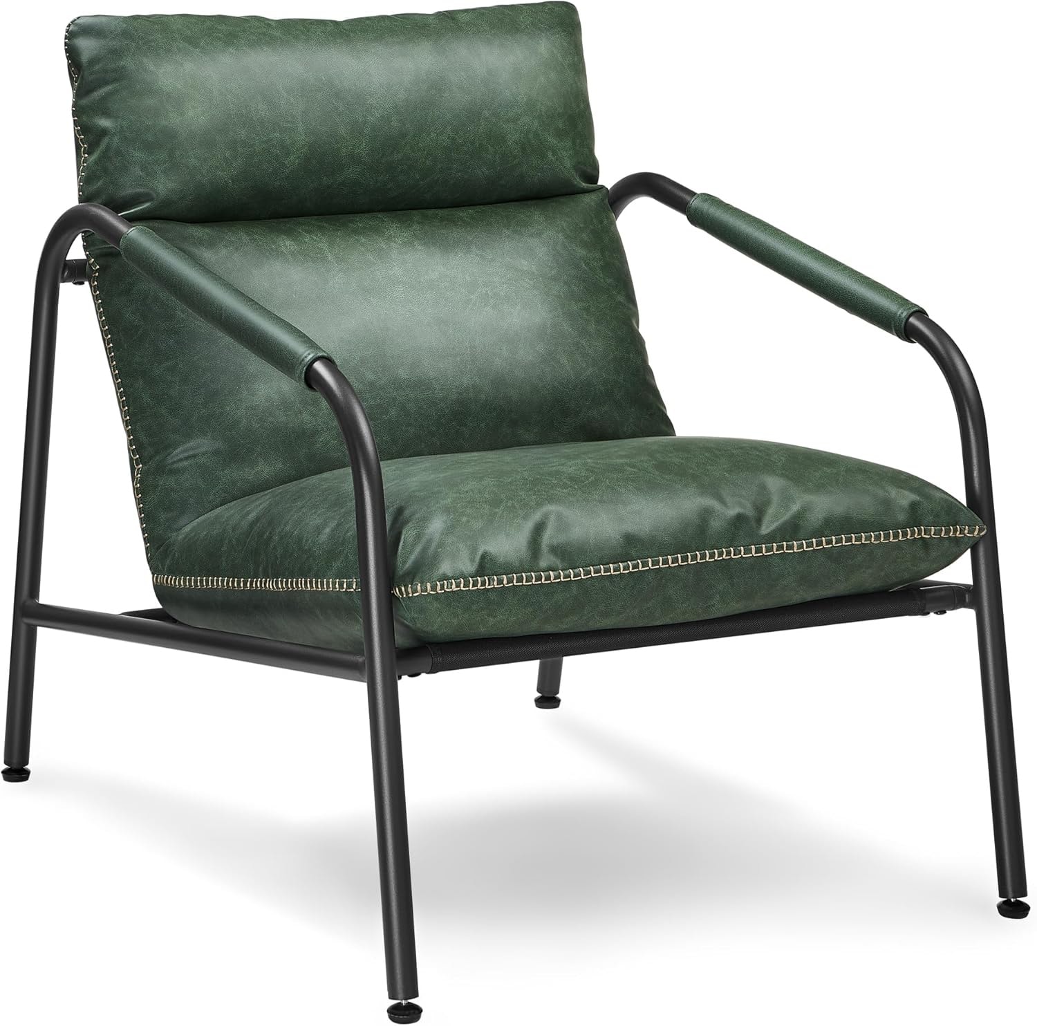 SONGMICS HOME LAC014C01V1 Collection – Forest Green Metal-Framed Accent Armchair with Synthetic Leather and Stitching