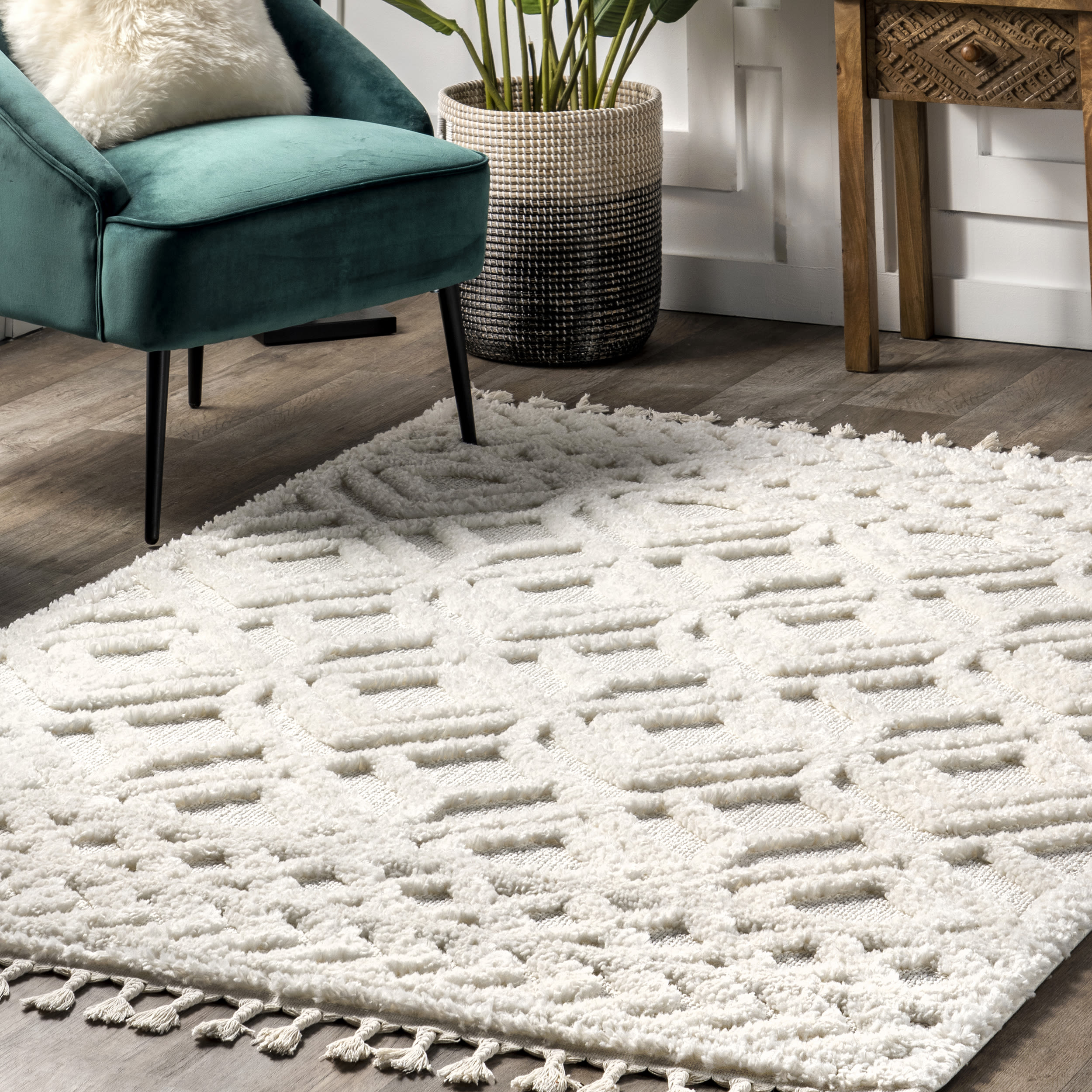 Cream Braided Synthetic Rectangular Area Rug 4' x 6'