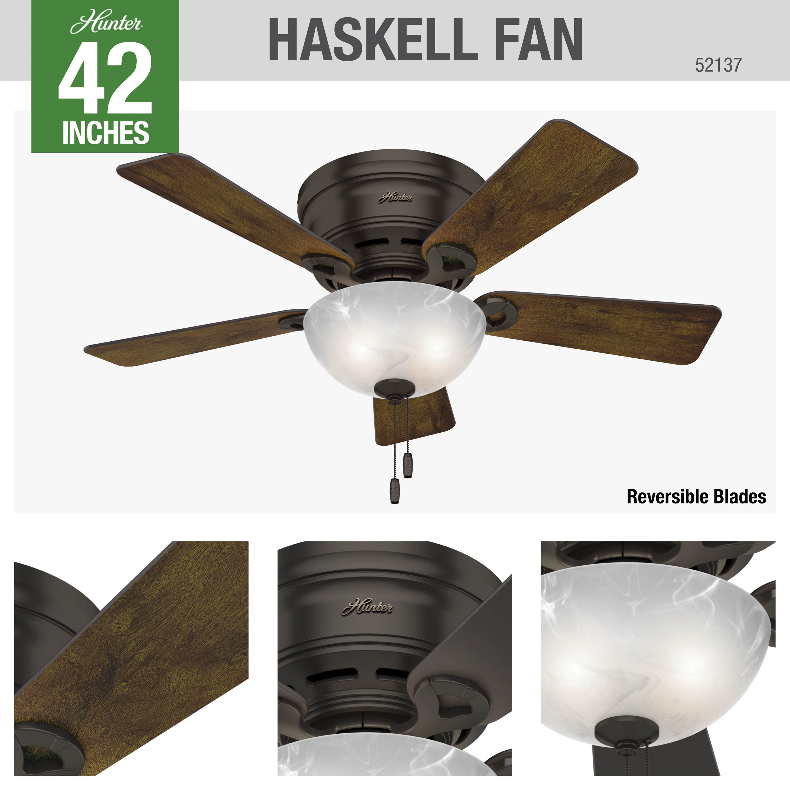 Hunter 52137 42``Ceiling Fan Haskell Premier Bronze 
