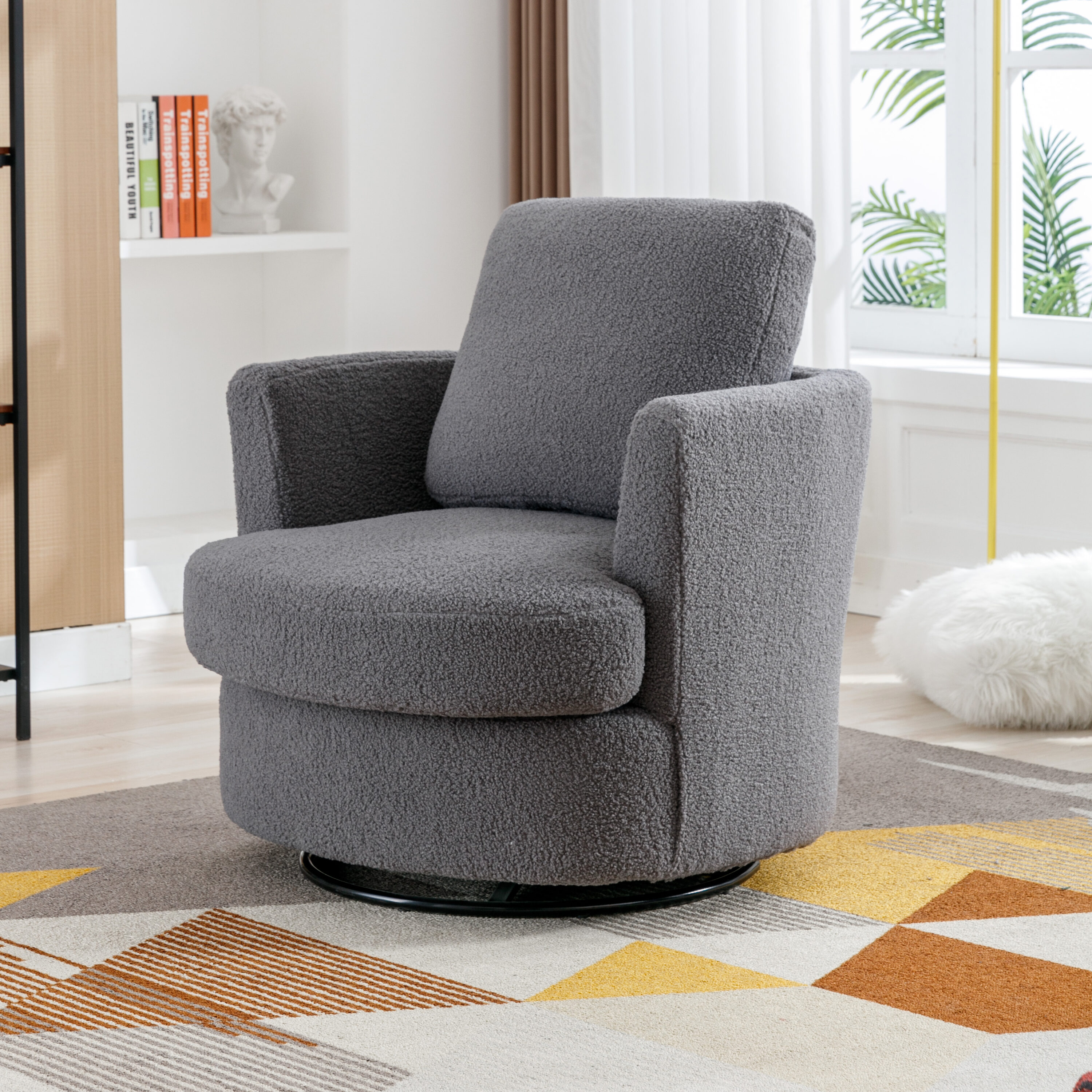 Lycvki 1606 Casual Gray Boucle Swivel Accent Chair