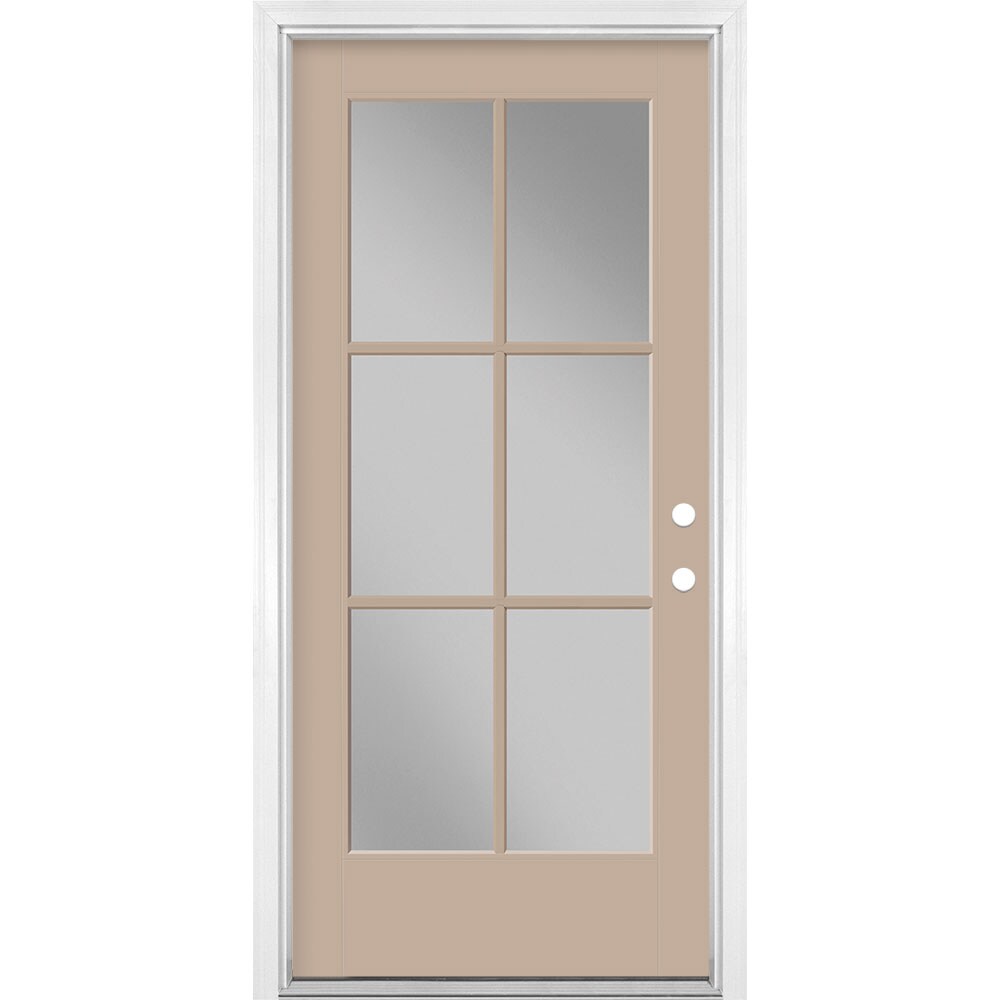 Masonite 1524265 36-in x 80-in x 4-9/16-in Fiberglass Full lite Left-hand inswing Sandy Shore Painted Prehung Single door Front Door with Brickmould Insulating core Simulated divided light