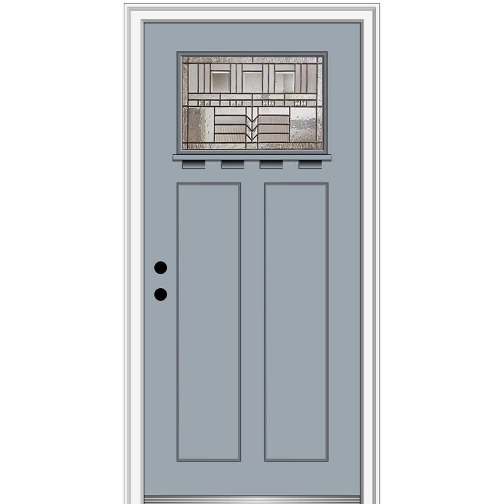 MMI DOOR ZZ3664331R 36-in x 80-in x 4-9/16-in Fiberglass Craftsman Right-hand inswing Storm Cloud Painted Prehung Front Door with Brickmould Insulating core