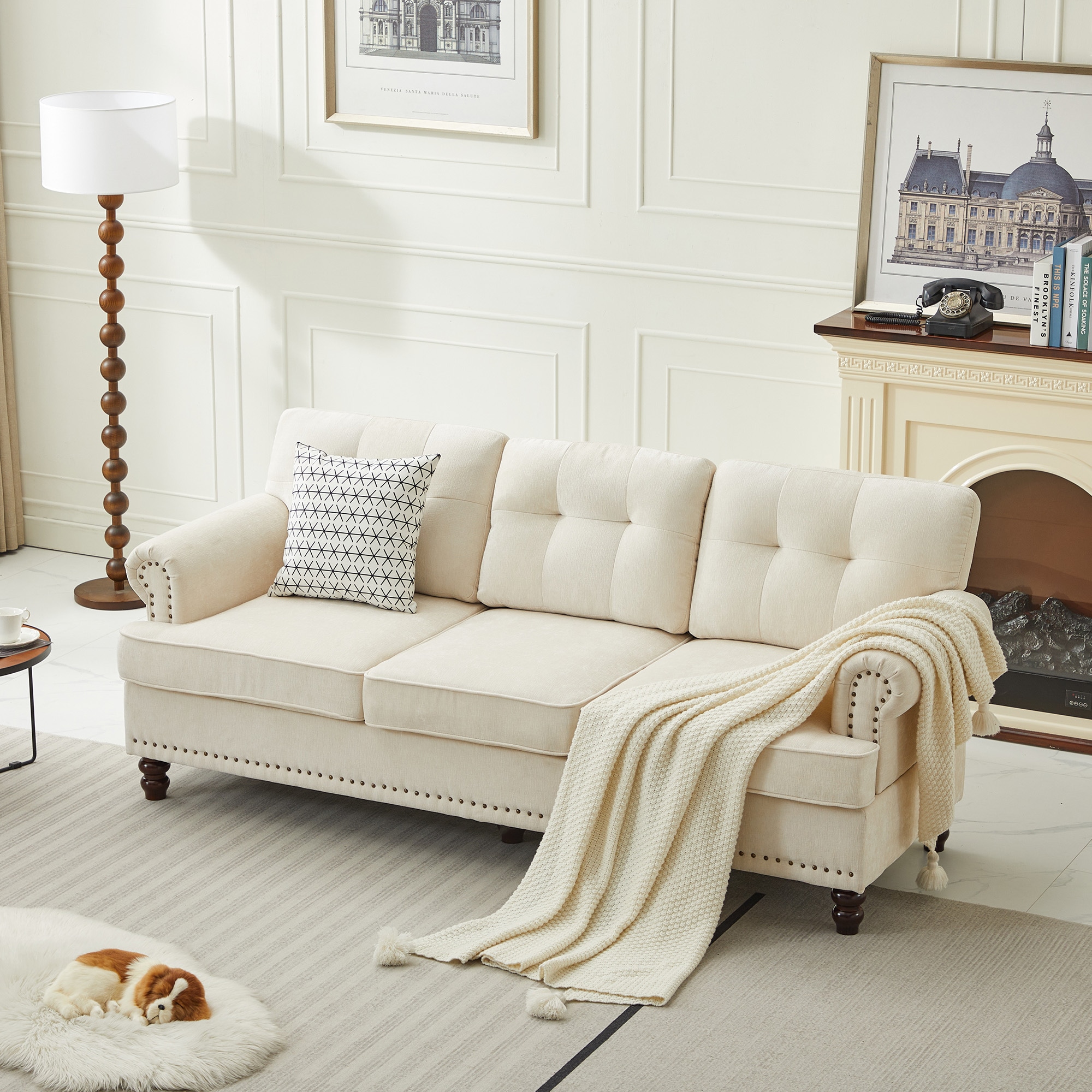 JEAREY JE-LDTJD-BE couch 82-Inches Farmhouse Beige Chenille 3 -seater Sectional