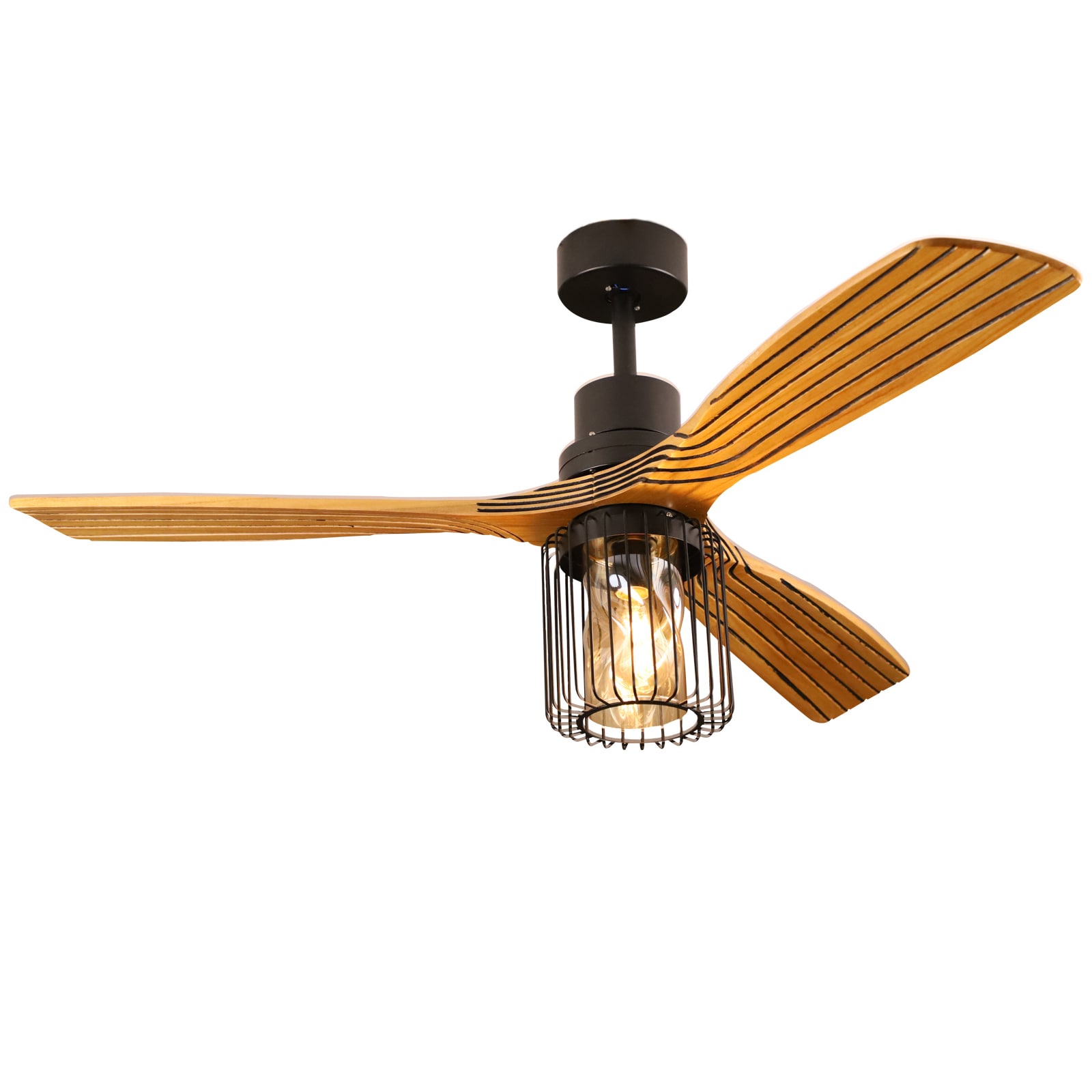 WELLFOR EX-CF5205 Ceiling Fan 52-Inches Black with Paint Blades Color-Changing Indoor Flush mount Pendant Ceiling Fan With Light and Remote ( 3 -Blade)