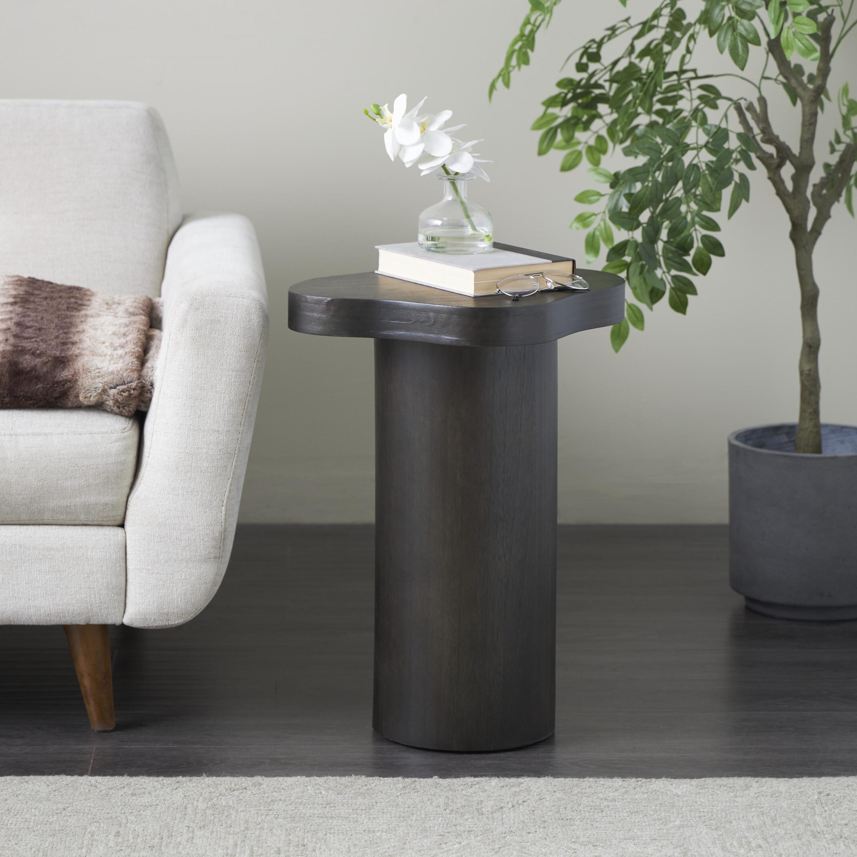 Grayson Lane 822889 14.6-in W x 23.1-in H Black Pedestal with Square Top Wood Round Modern End Table