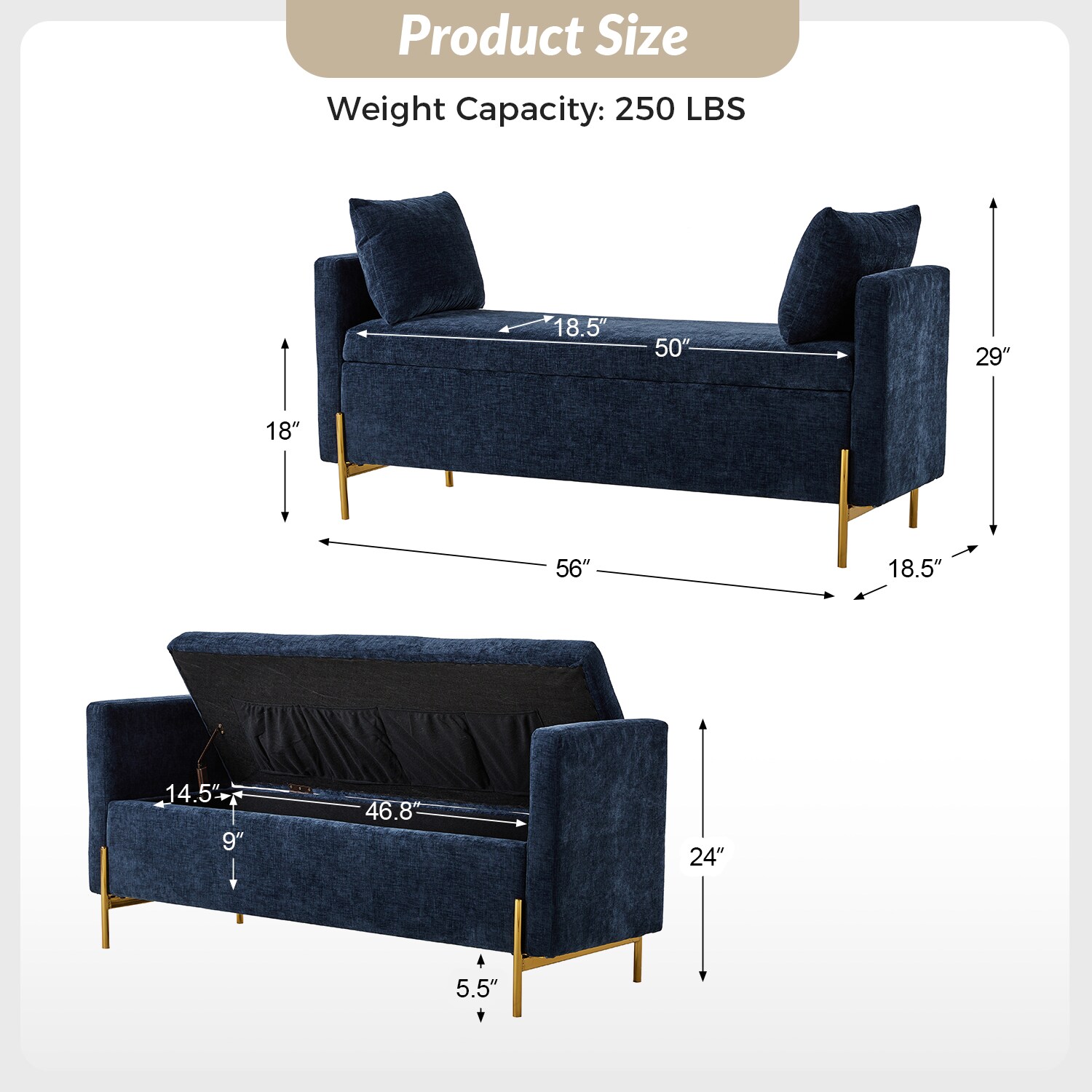 14 Karat Home BEM0876-NAV bench - View #8
