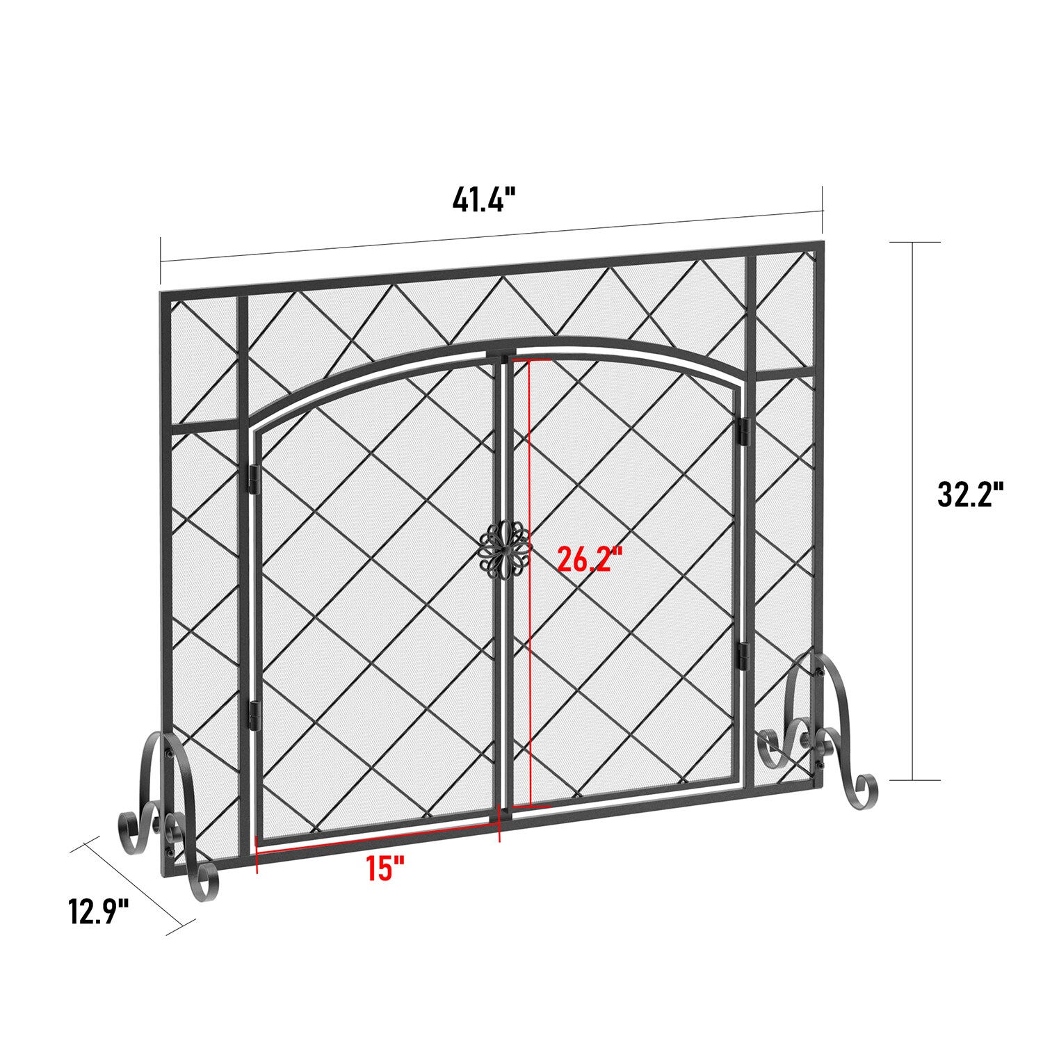 FUFU&GAGA 41.4-in Black Twin Door Iron 2-Panel Flat Fireplace Screen at ...