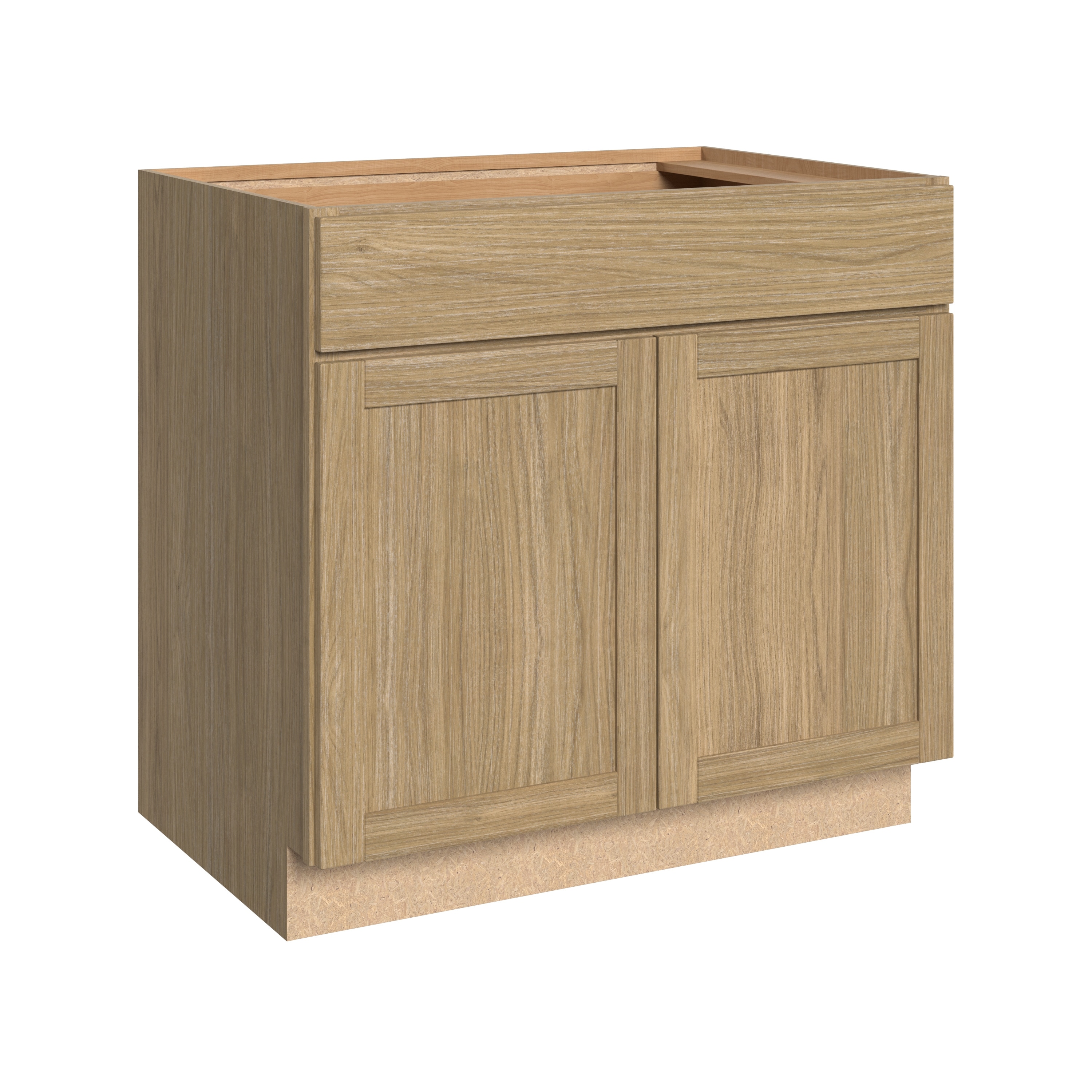 Project Source 36-in W x 34.5-in H x 24-in D Neutral Grain Laminate Base Fully Assembled Cabinet Recessed Panel Shaker