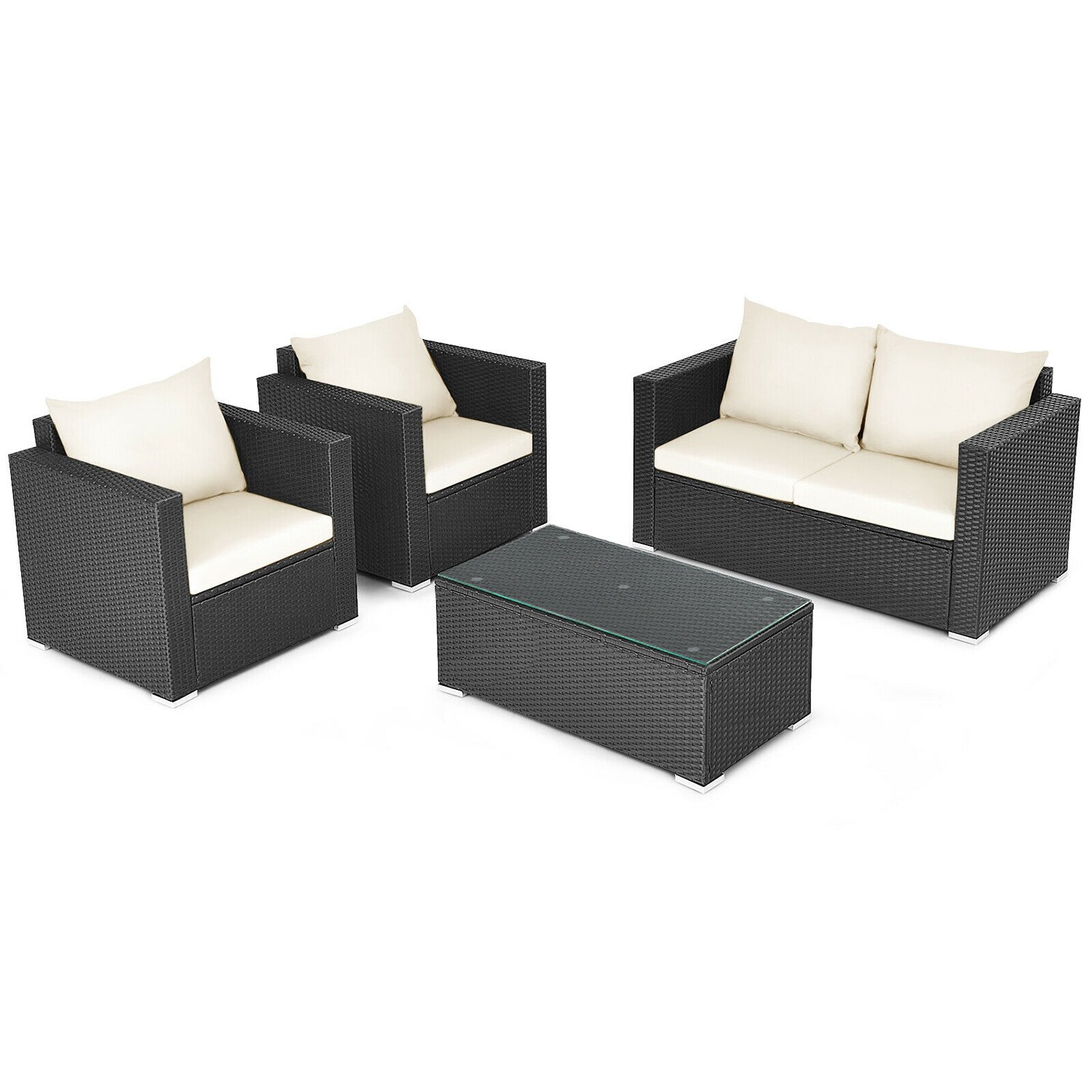 Forclover 4 -Piece Wicker 2 Patio Sofa Conversation Set with Off-white Cushions