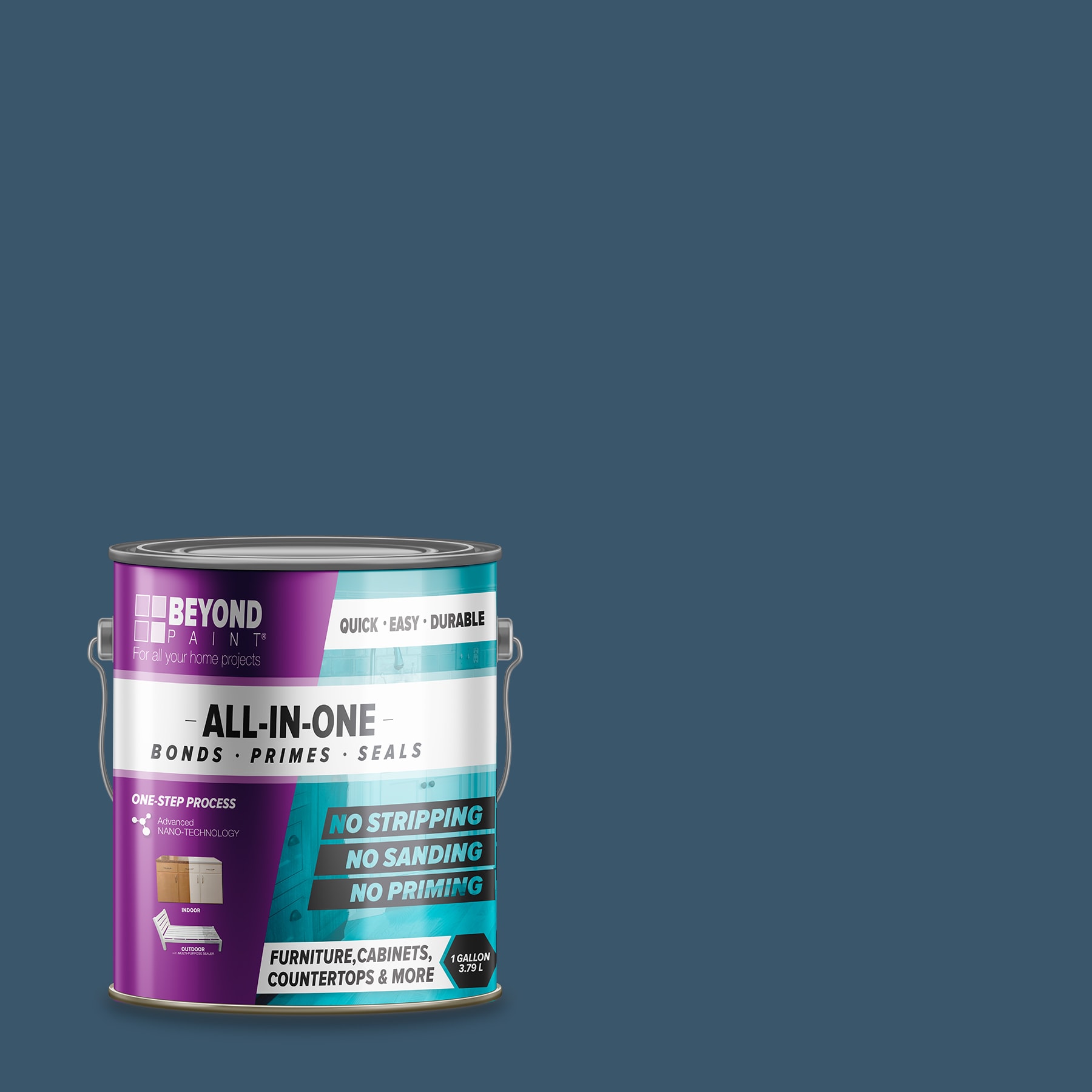All-In-One Paint, Polo (Dark Navy), 128 fl oz Gallon. Durable Cabinet and Furniture Paint. Built in Primer and Top Coat, No Sanding Needed.