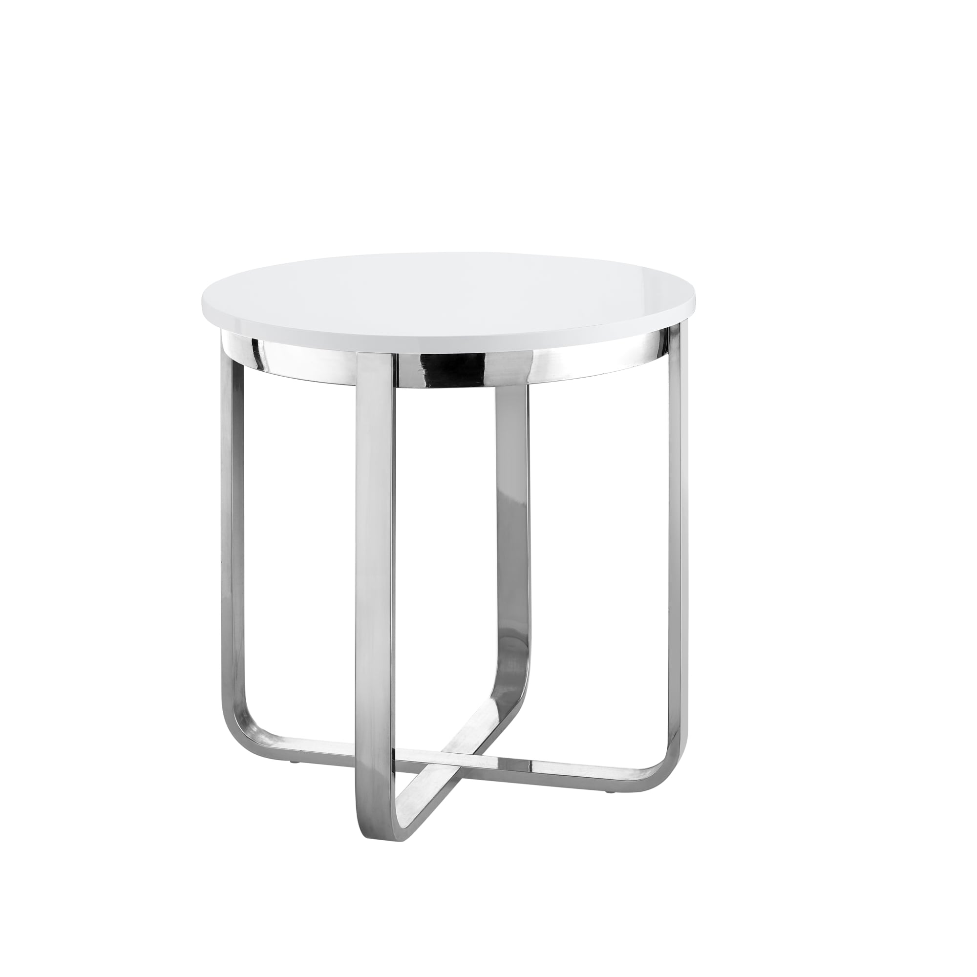 Inspired Home ET200-09WE-LS Lanna 21.6-in W x 21.5-in H White/Chrome Wood Round Modern End Table