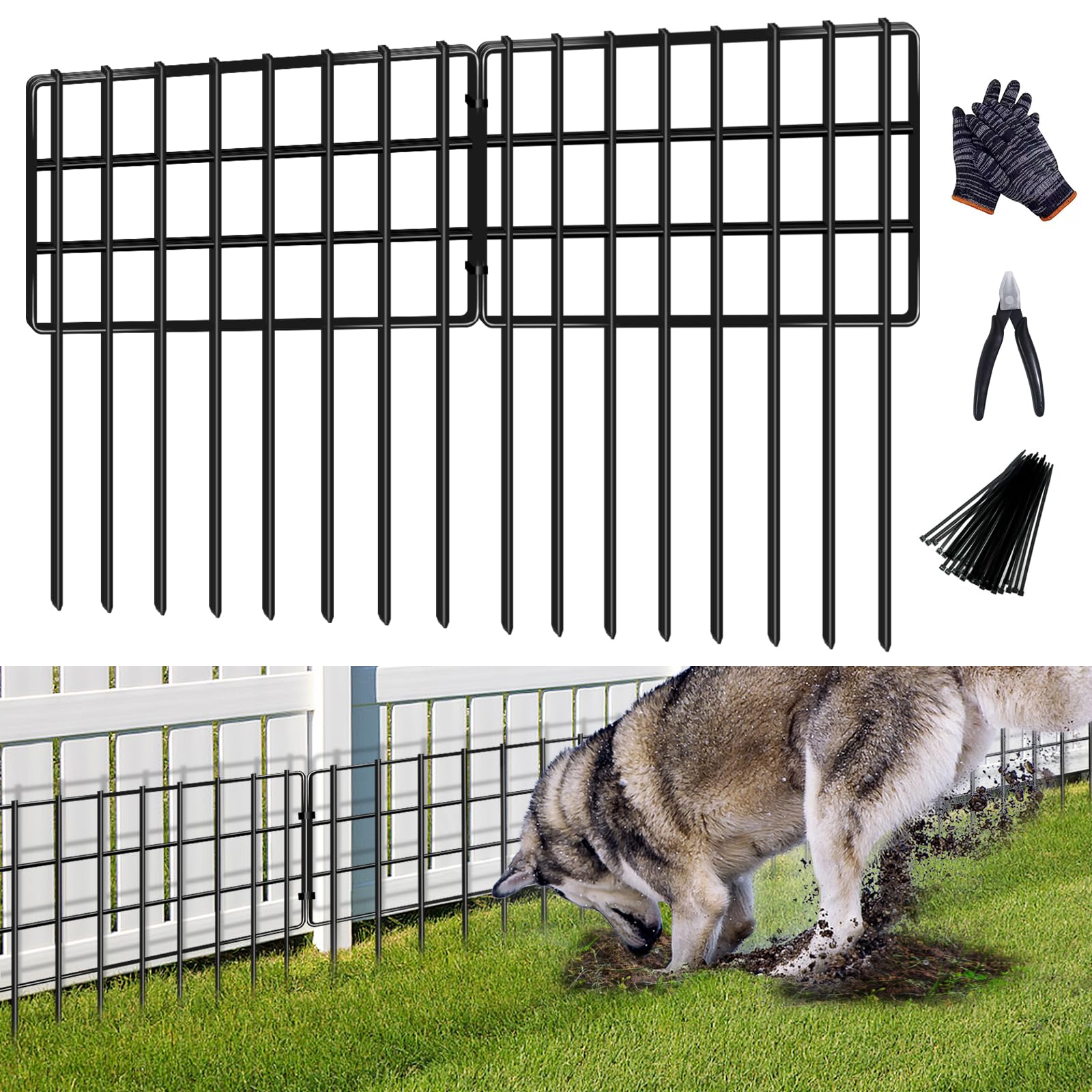 Anqtovp  25 Pack 17 in H x 13 in L Animal Barrier Fence Panels 1.26 in Gap No Dig Rustproof Metal Garden Fence for Dog Rabbit Yard Patio Border