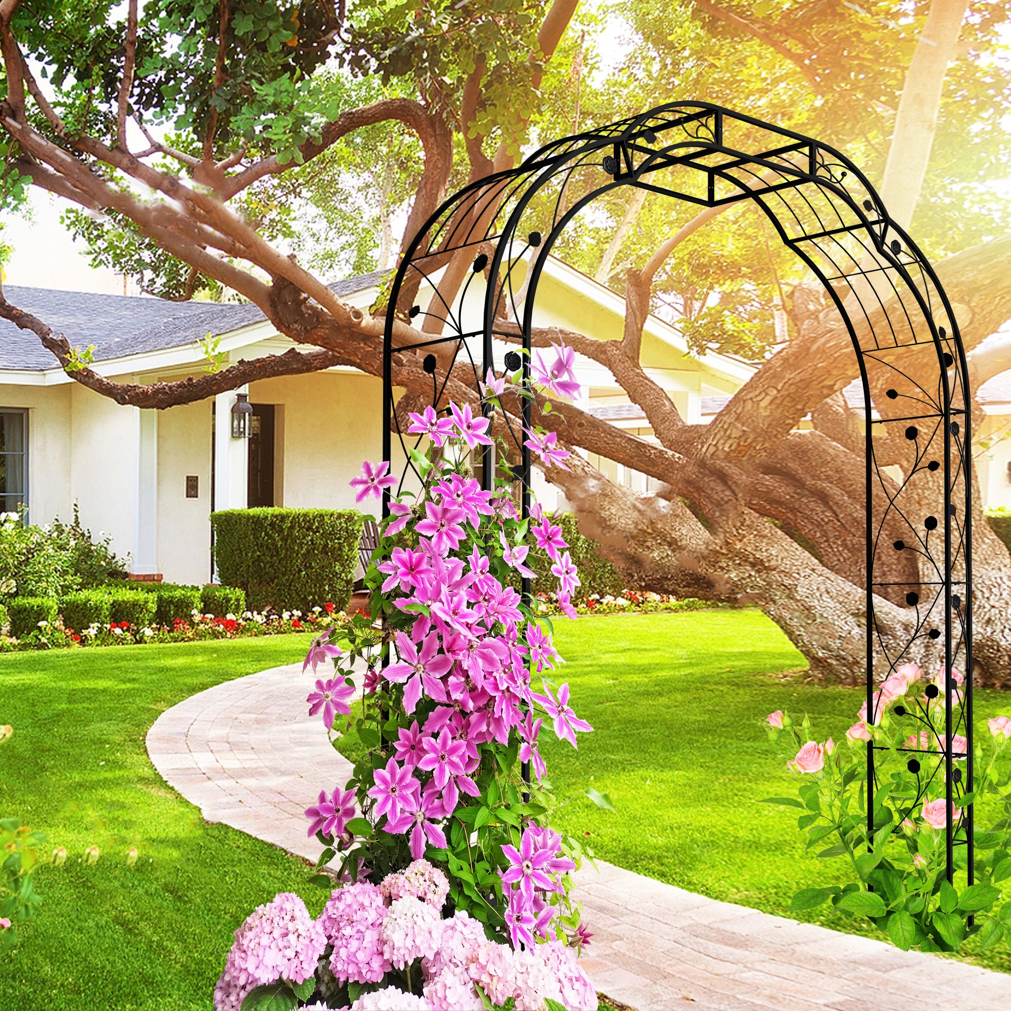 Tatayosi - Metal Garden Arch W74.4inch x H98.4inch Garden Arbor Trellis Climbing Plants Support R...