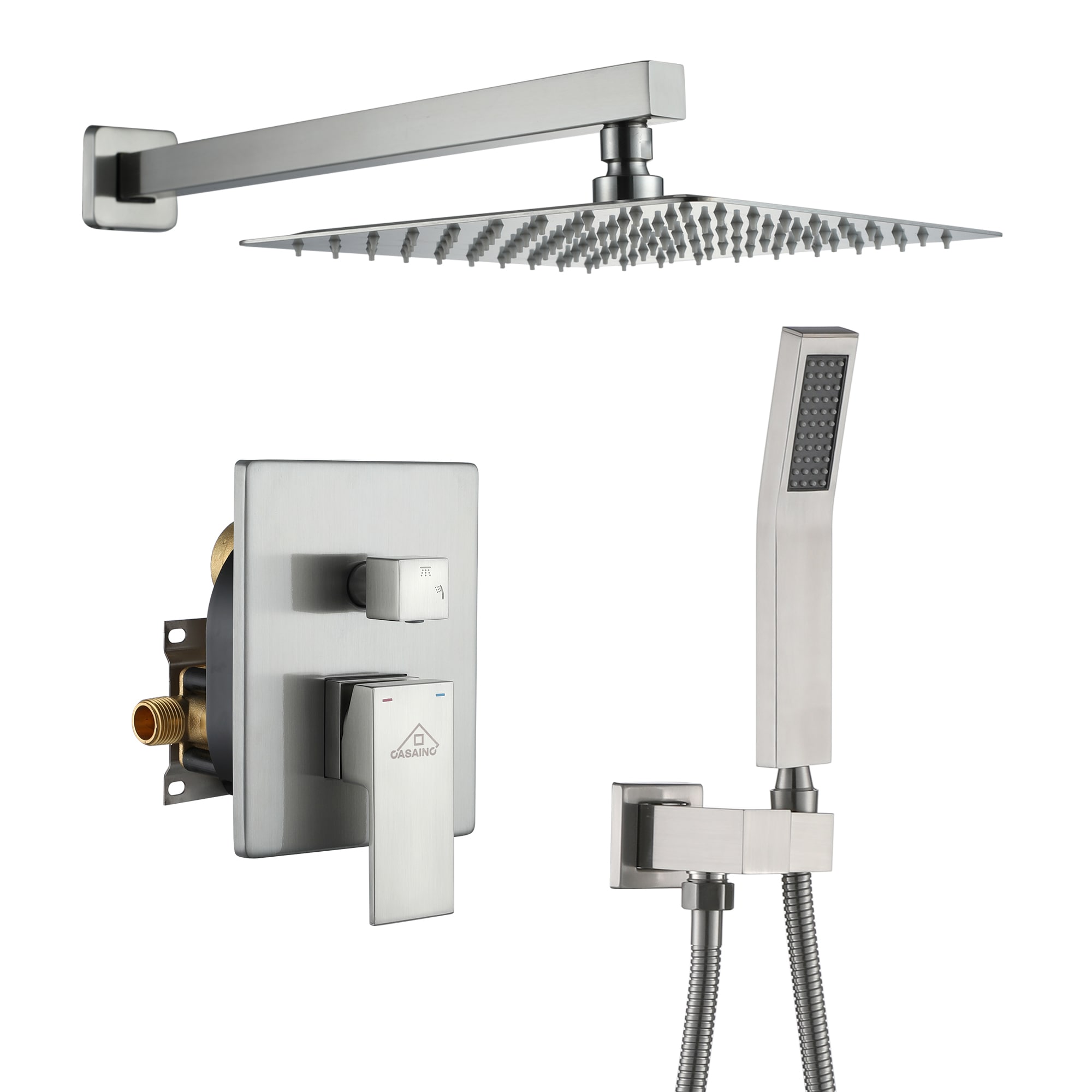 CASAINC MCS18T-10BN Brushed nickel 10-Inches Waterfall Built-In Shower Faucet System with 2-way Diverter ( Pressure-balanced Valve Included )