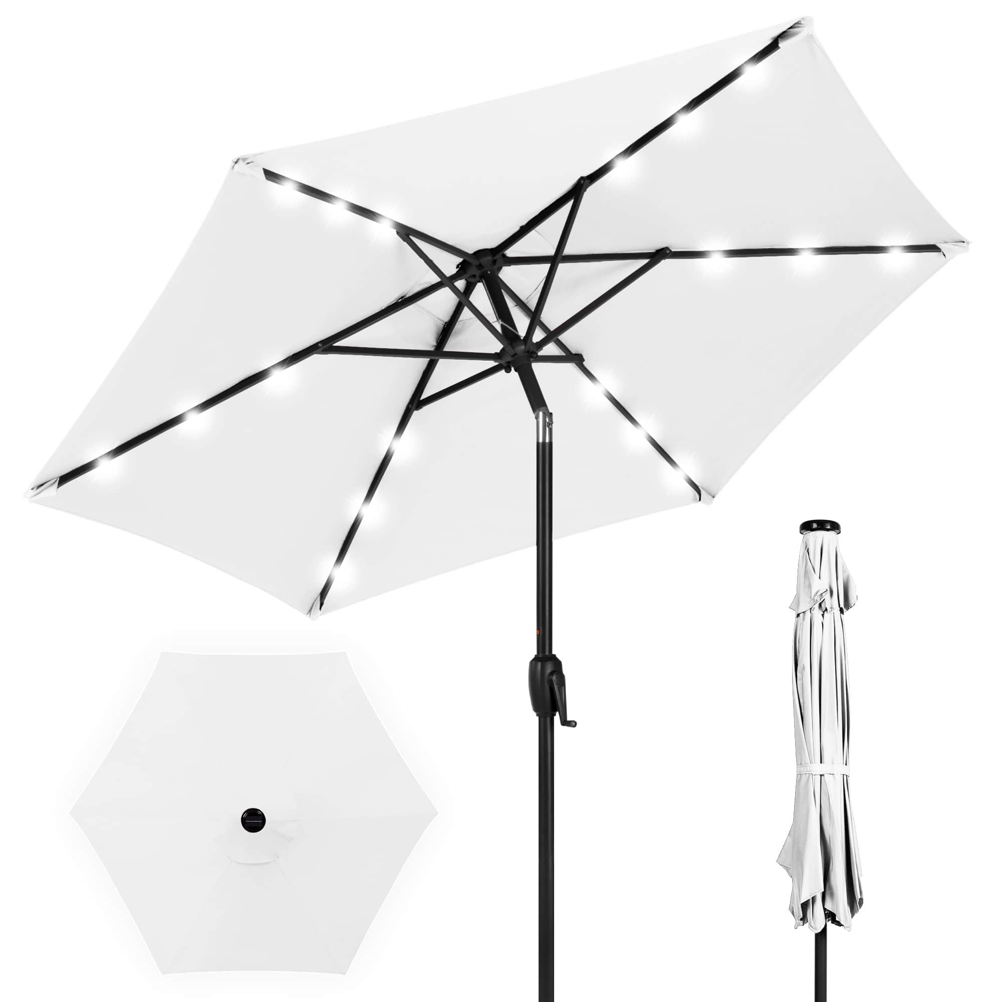 Best Choice Products SKY9741 7.5ft Outdoor Solar Patio Umbrella for Deck Pool w/ Tilt Crank LED Lights - White