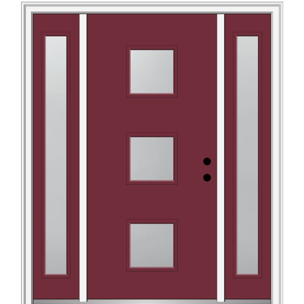 MMI DOOR ZZ347490L 60-in x 80-in x 4-9/16-in Fiberglass Pulse lite Left-hand inswing Burgundy Painted Prehung Front Door with Sidelights with Brickmould Insulating core