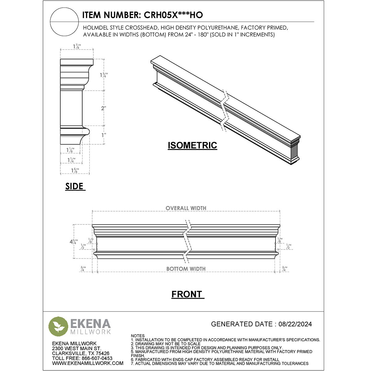 Ekena Millwork CRH05X47HO Exterior-Window-Trim - View #2