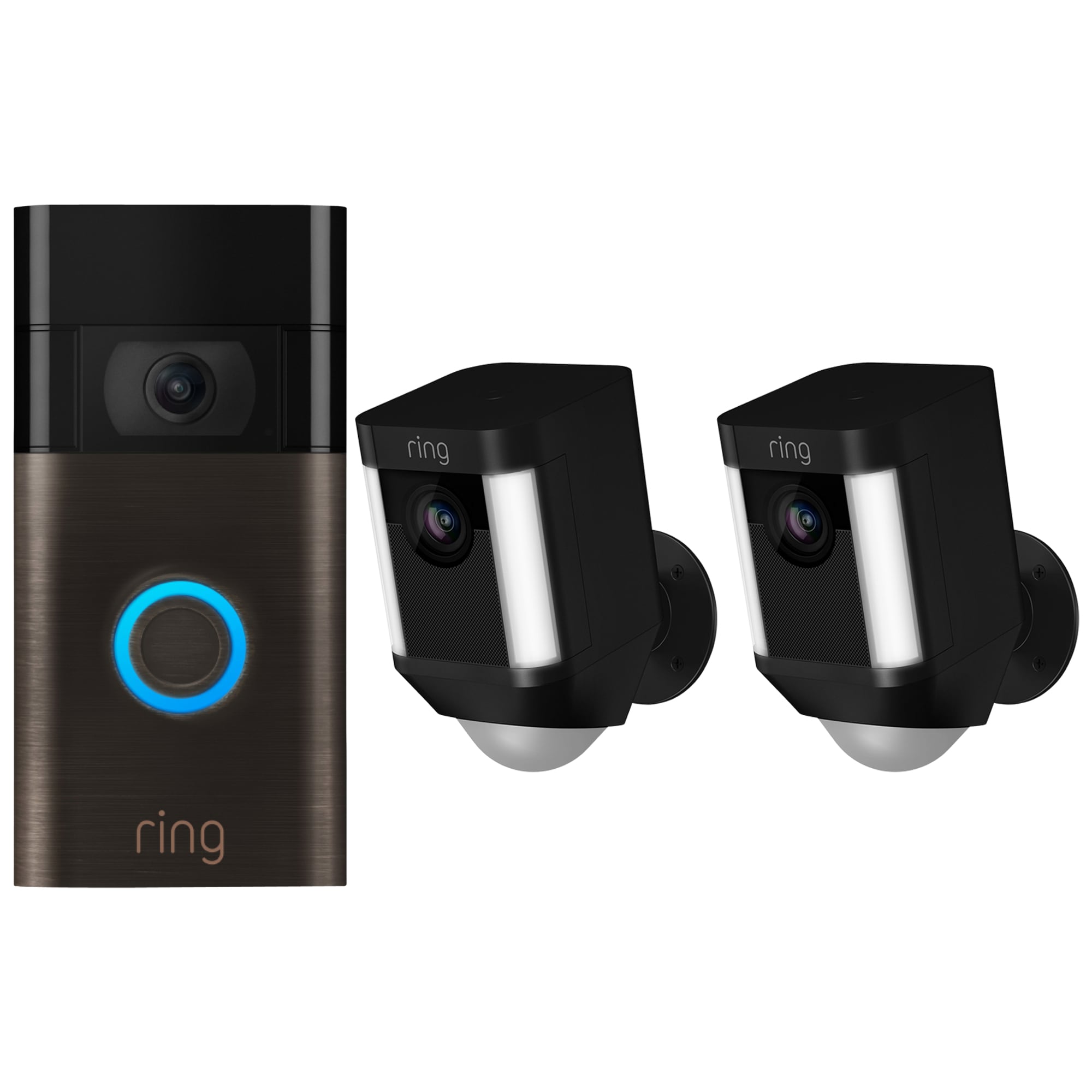 Ring Ring Video Doorbell - Venetian Bronze + Spotlight Camera Battery - Black (2-Pack) Bundle