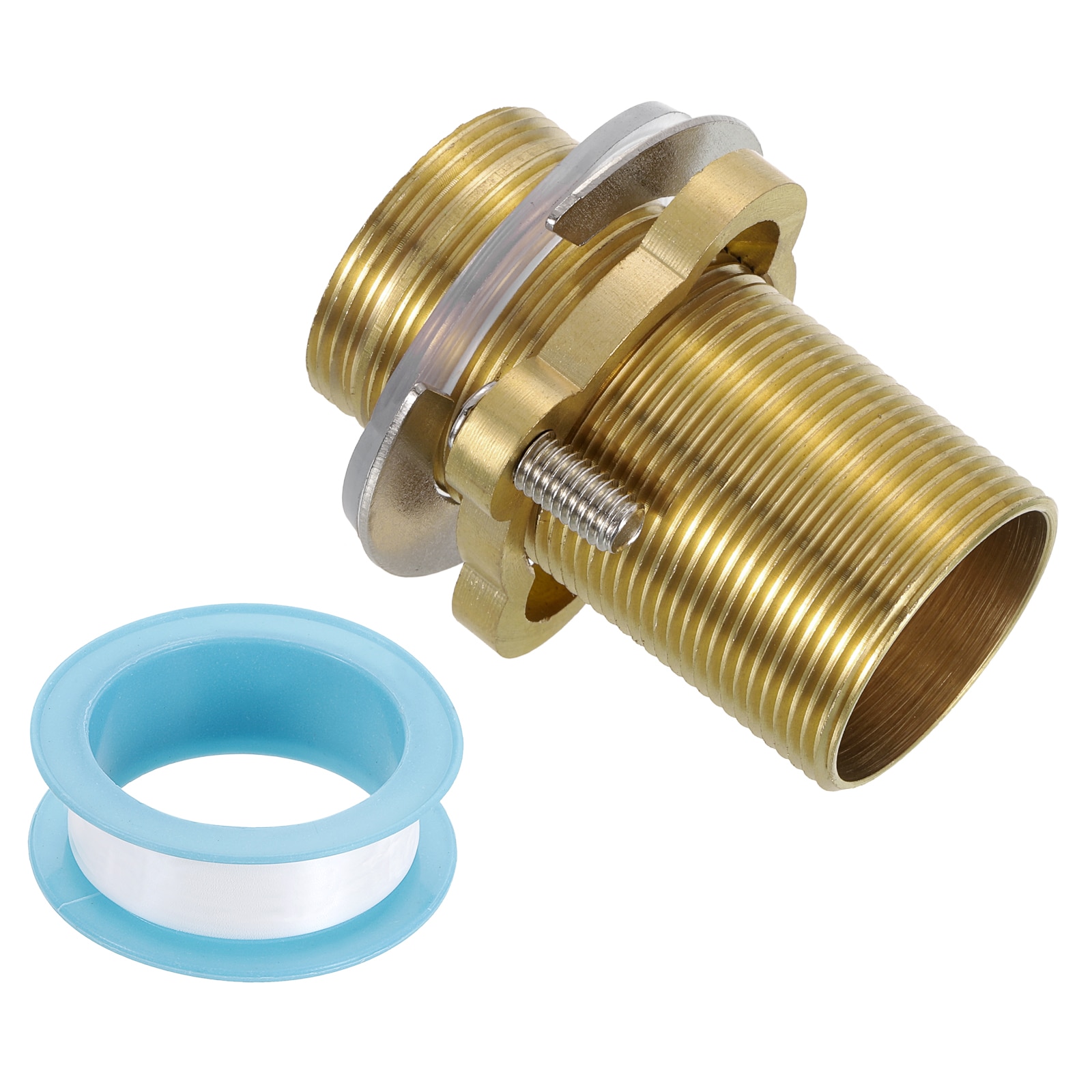 Unique Bargains Faucet Mount Extension Shank 2.4inx 1.25in Brass Pipe Faucet Extension Nipple Locknut Kit Extension Threaded Lengthen Fixed High Foot with Nut and Gasket Faucet Fittings for Basin