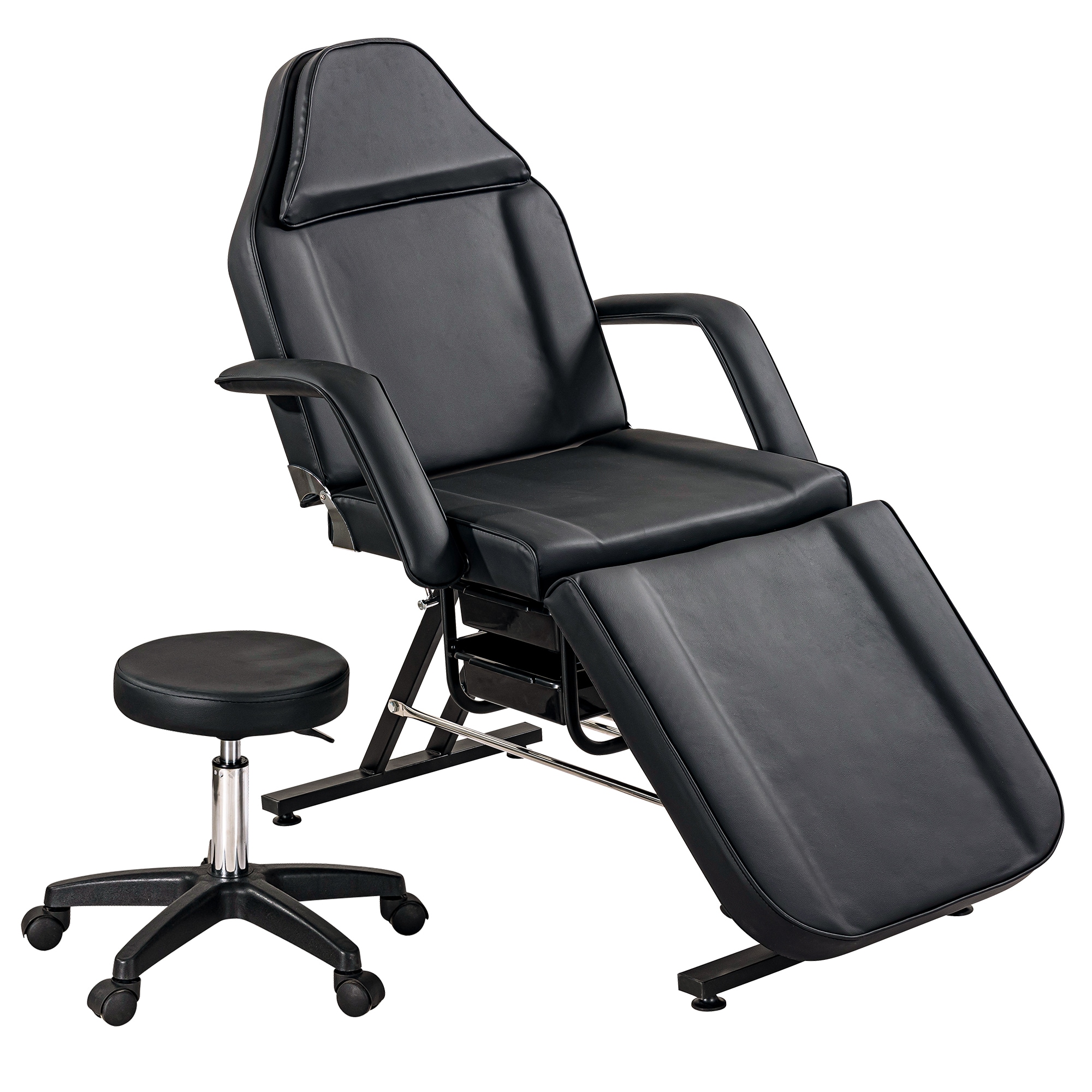 Huluwat Massage Salon Tattoo Chair with Two Trays Esthetician Bed with Hydraulic Stool Multi-Purpose 3-Section Facial Bed Table Adjustable Beauty Barber Spa Beauty Equipment Black