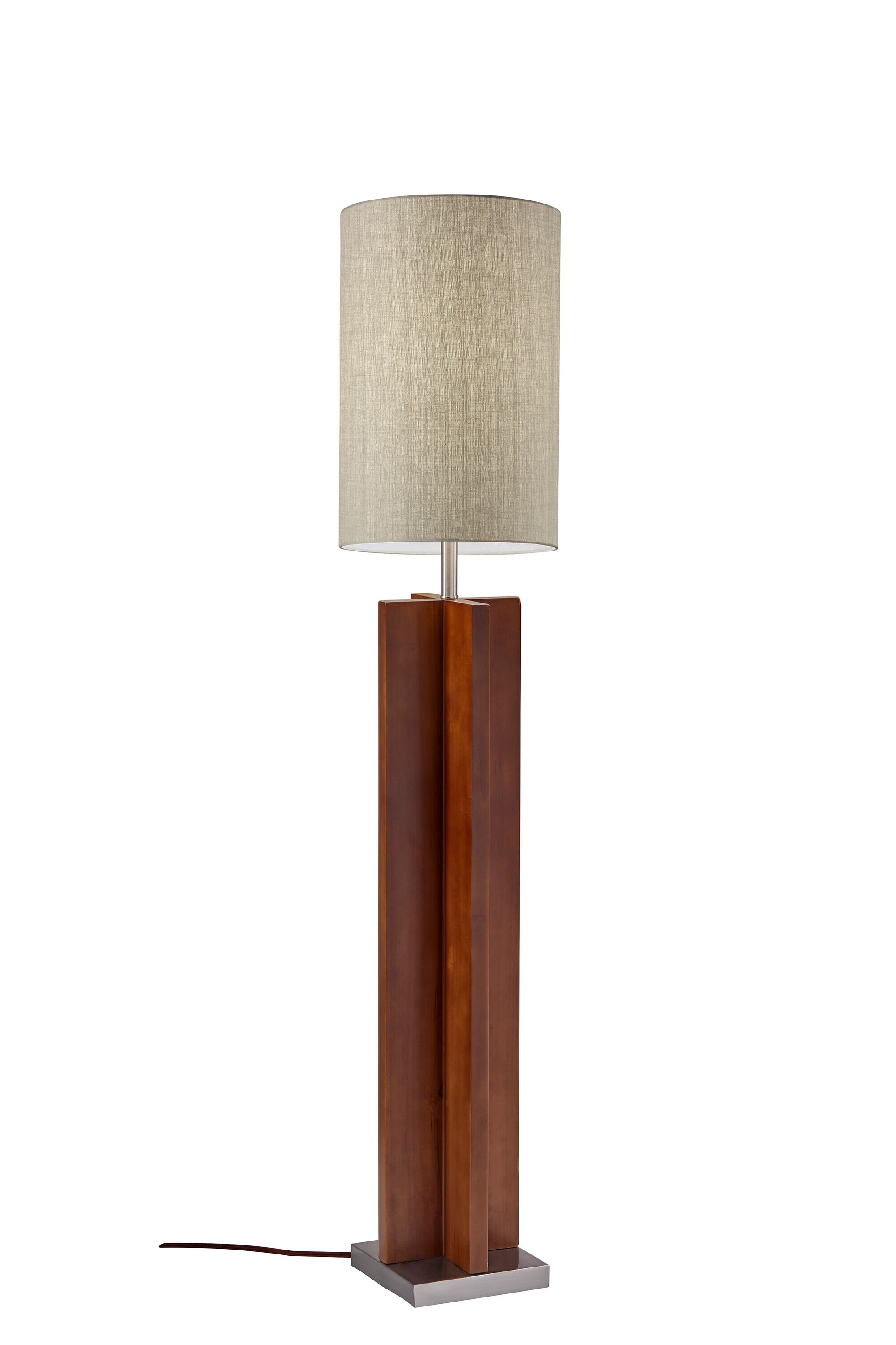 Adesso 1539-15 Marcus Floor Lamp 64.5-in Walnut Birch Wood W. Brushed Steel Accents Arc Floor Lamp