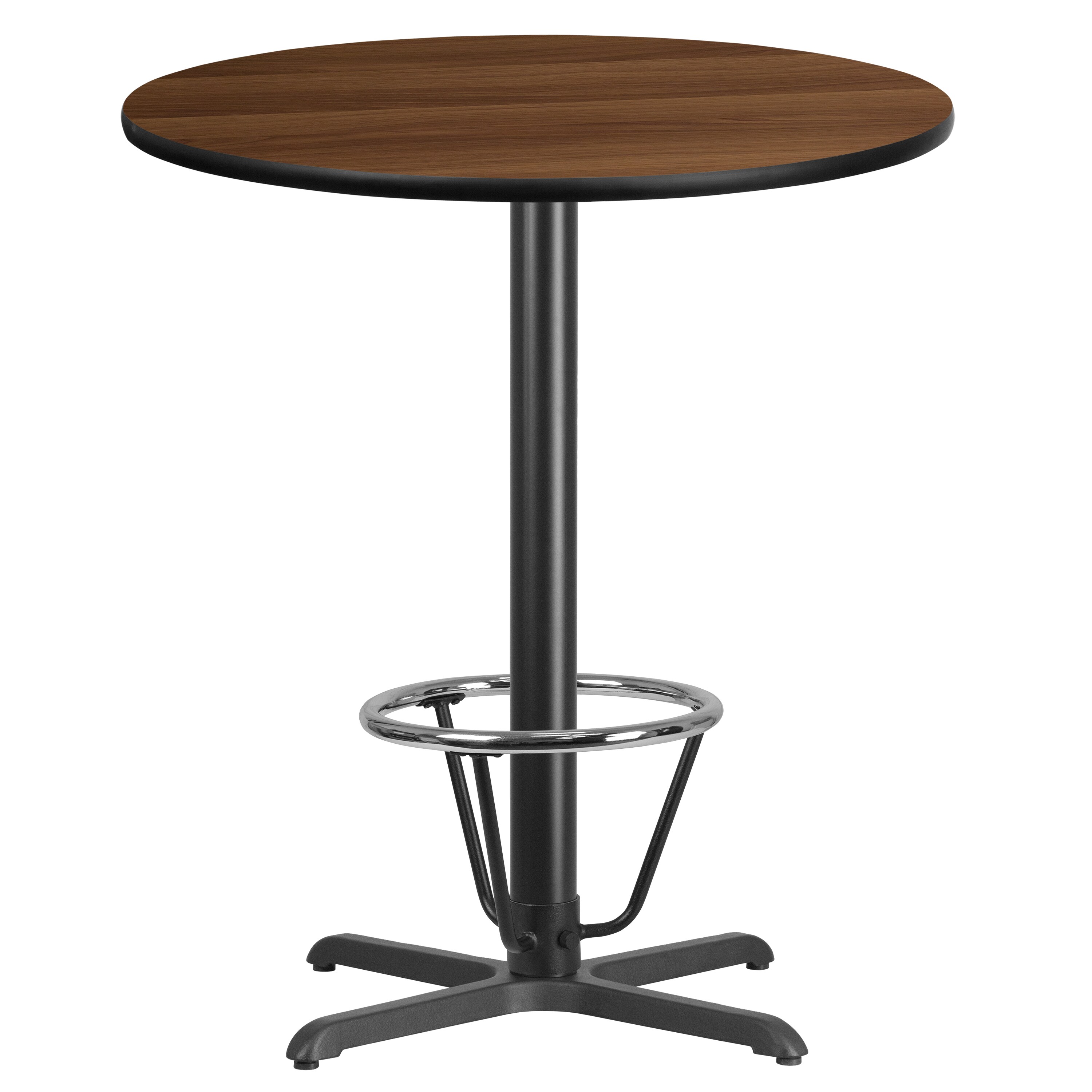 Flash Furniture 889142218371 Walnut Round Contemporary/Modern Bar Table, Wood veneer with Black Metal 36-Inches L x 43.13-Inches H